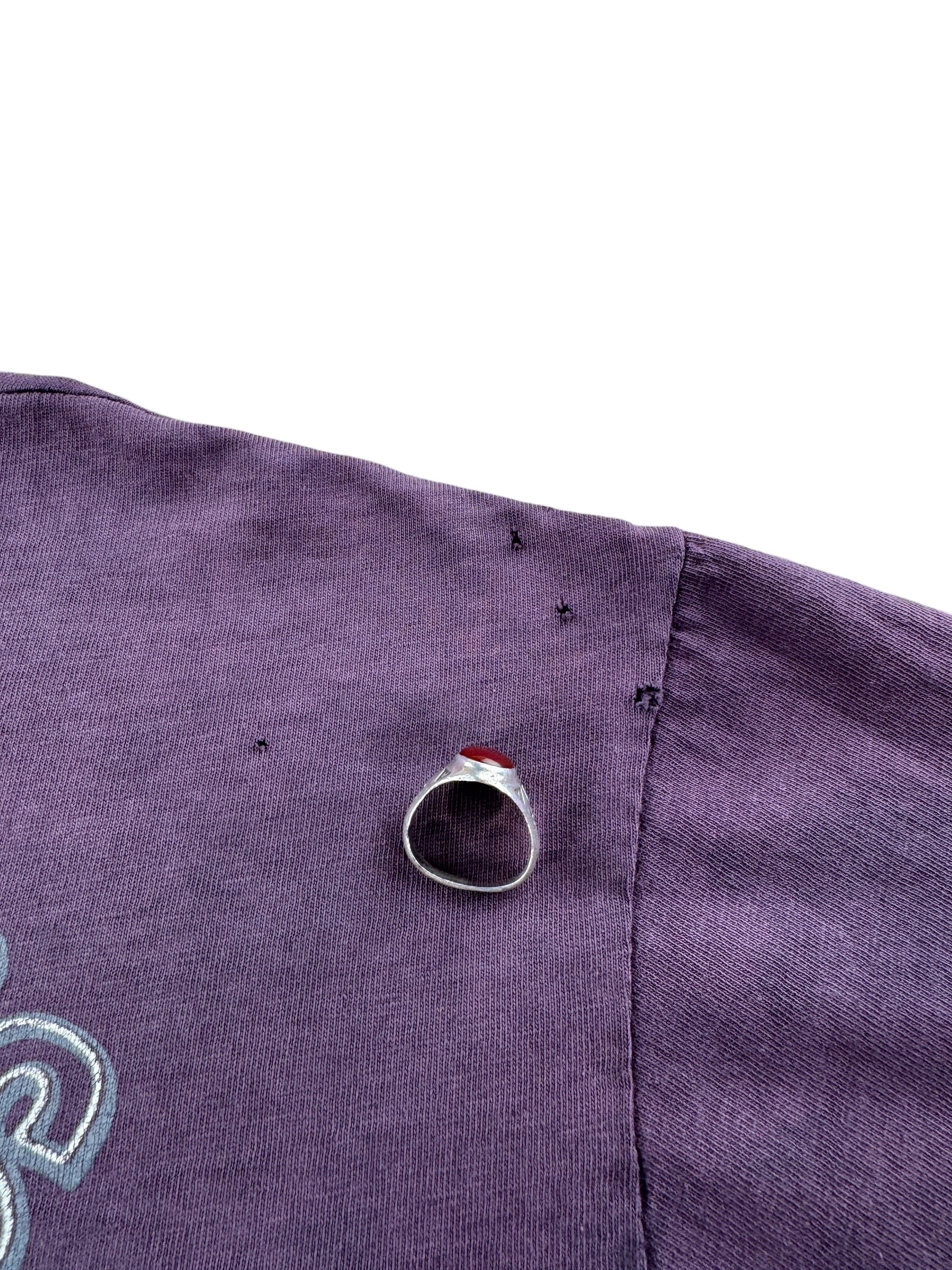 Small holes on oposite shoulder of Vintage 1980s Harley For Bikers Only Kansas Tee SZ L (Fits M)