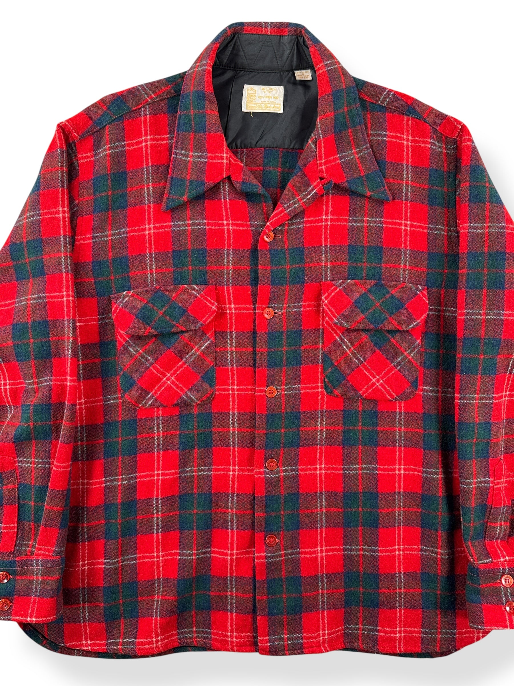 Front Close Up of Vintage Sears Kingroad Wool Board Shirt SZ L