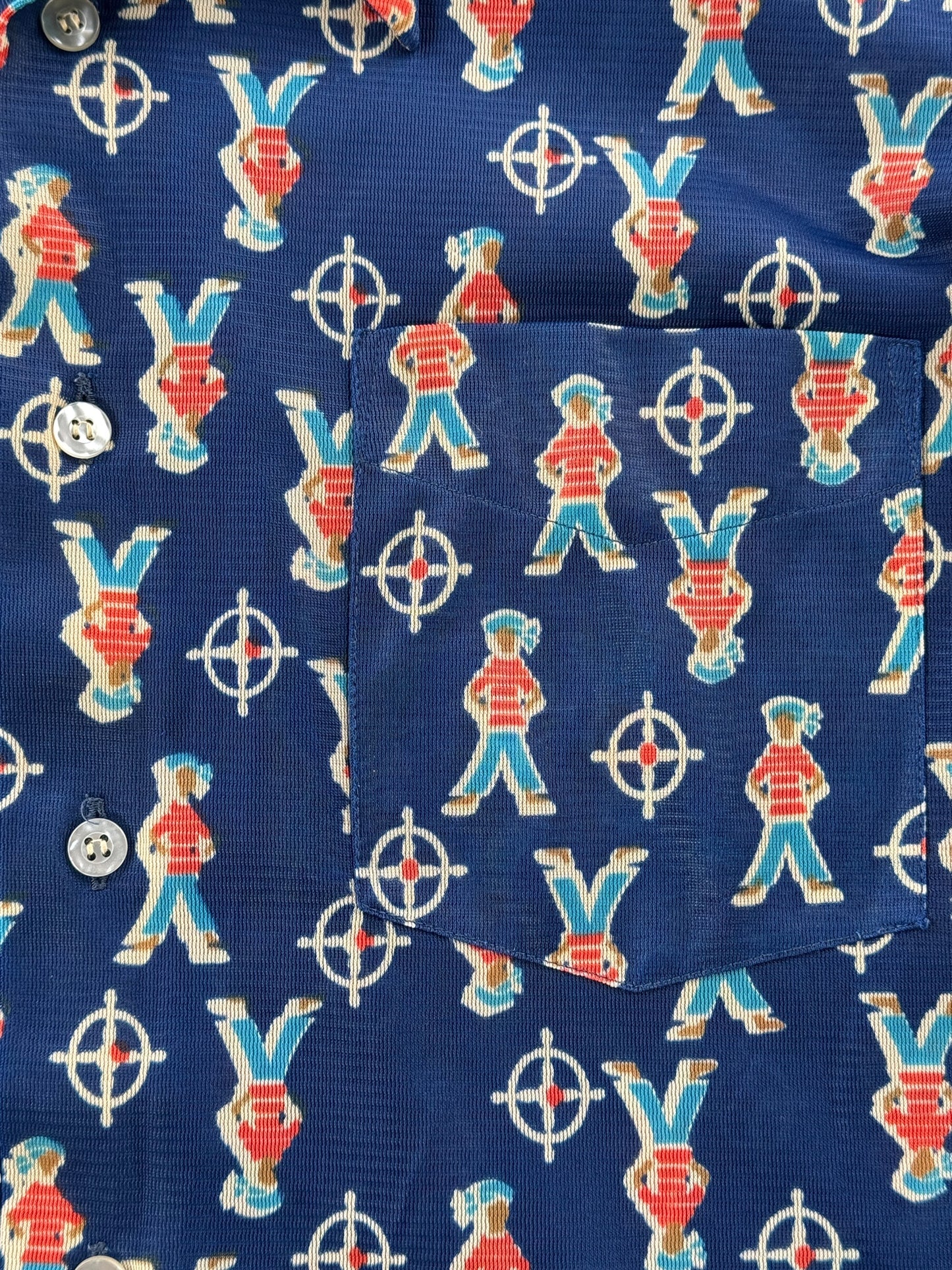 Pocket and pattern on Vintage Malboro Polyester Sailor Pattern Shirt SZ S