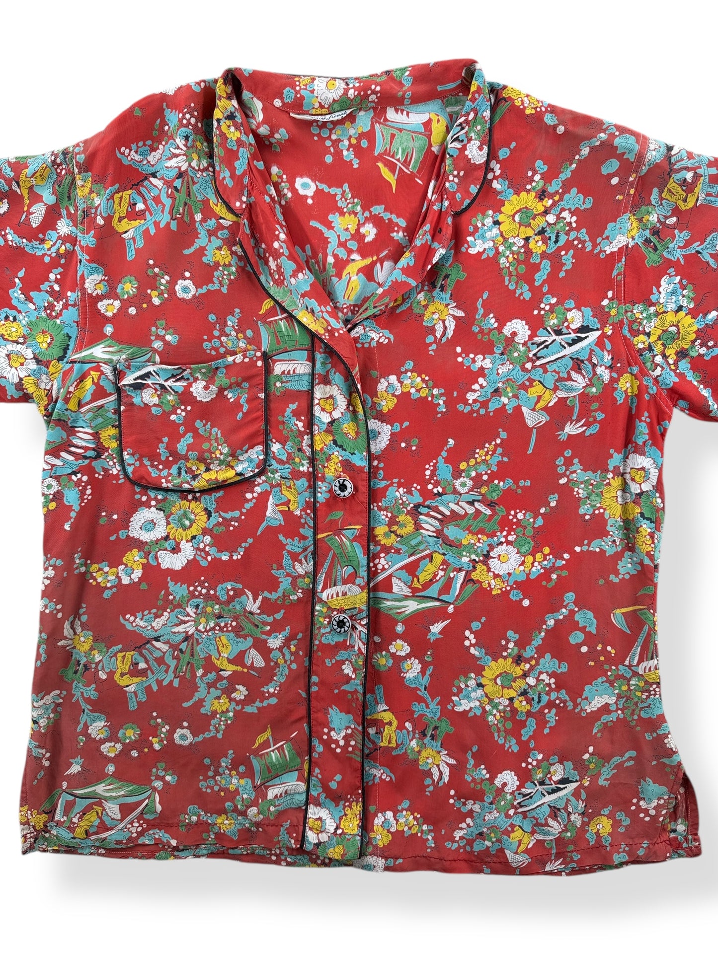 Front Close Up of Vintage Ms Swank Pajama Top SZ S