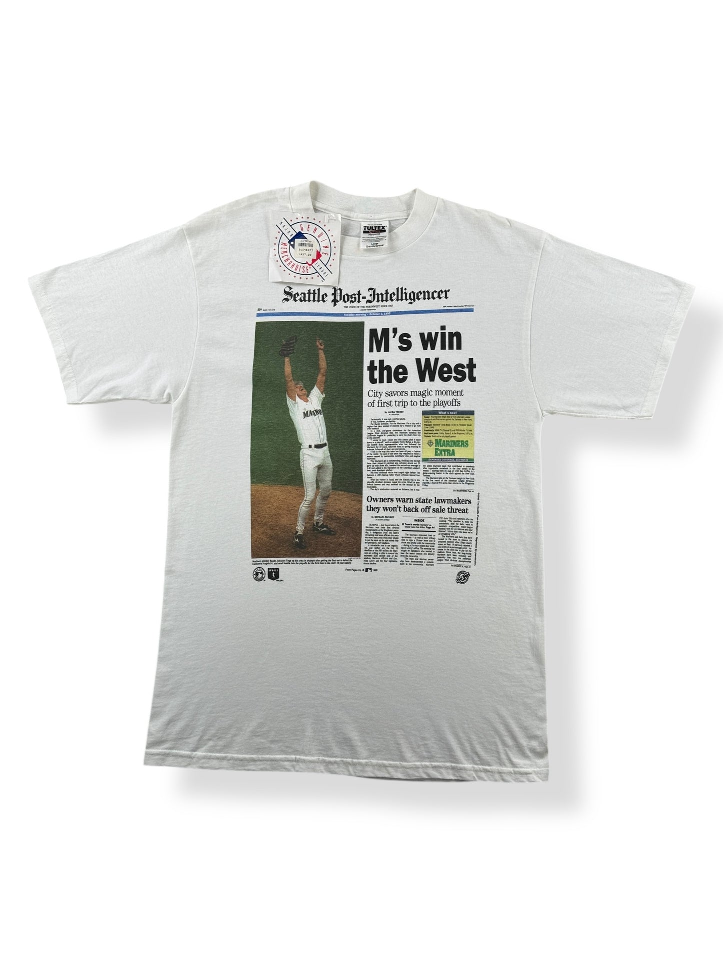 Front of Vintage Seattle Mariners Win The West 1995 Tee SZ L