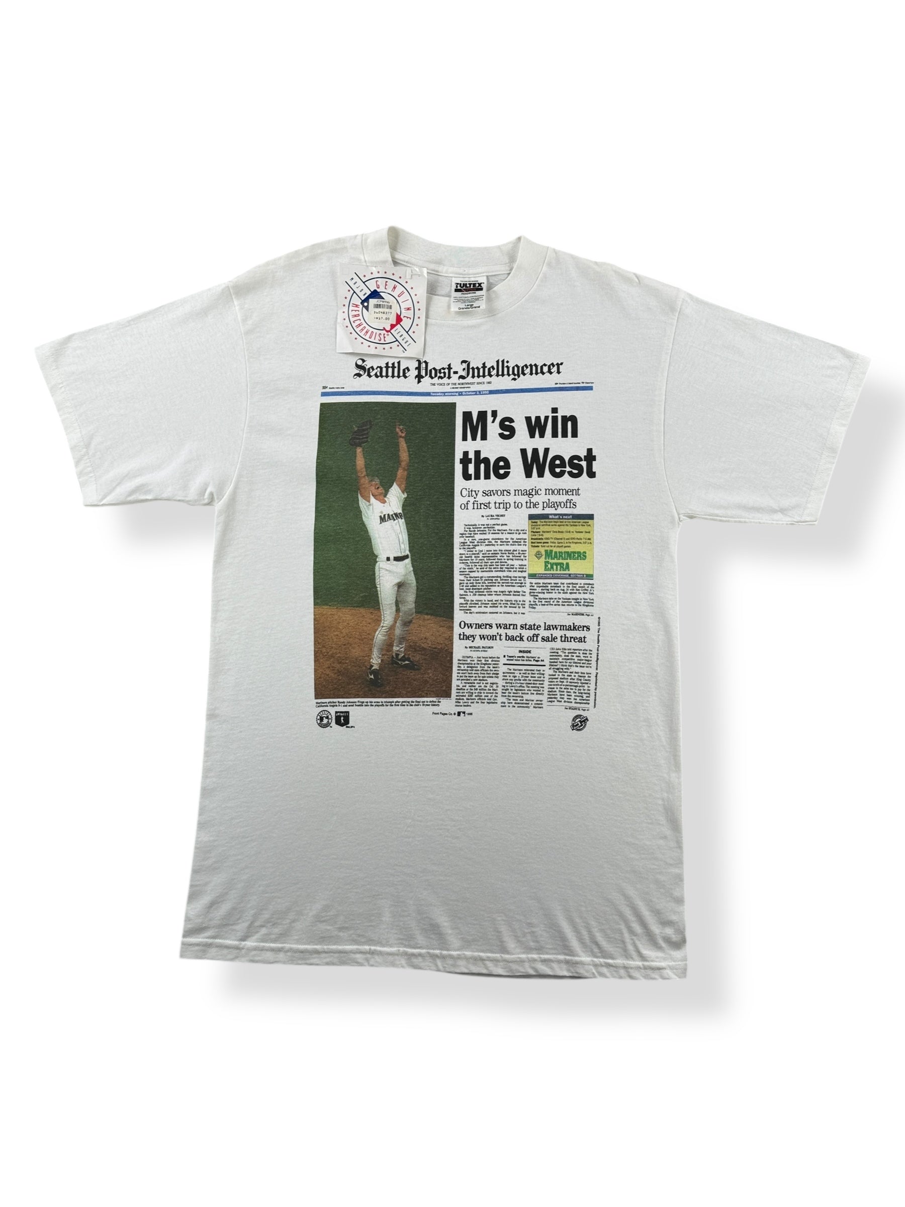 Front of Vintage Seattle Mariners Win The West 1995 Tee SZ L