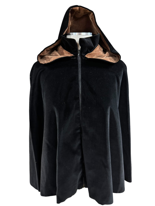 Front view of 1950s Black and Brown Hooded Velvet Capelet m