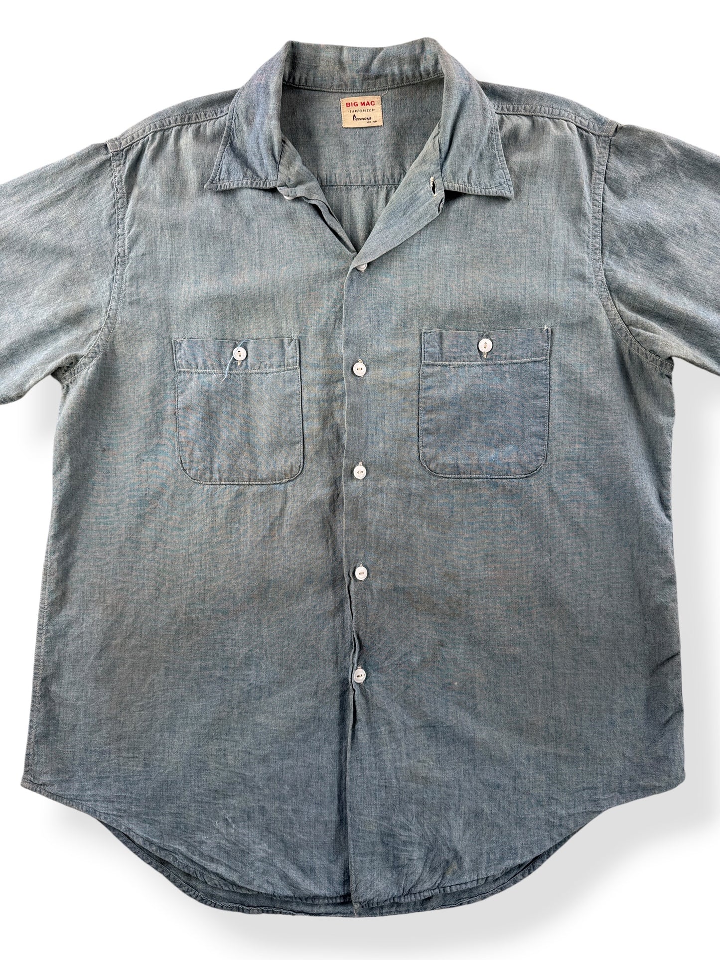 Close-up of Vintage 1960s Big Mac Penney's Sanforized Chambray Shirt SZ XL