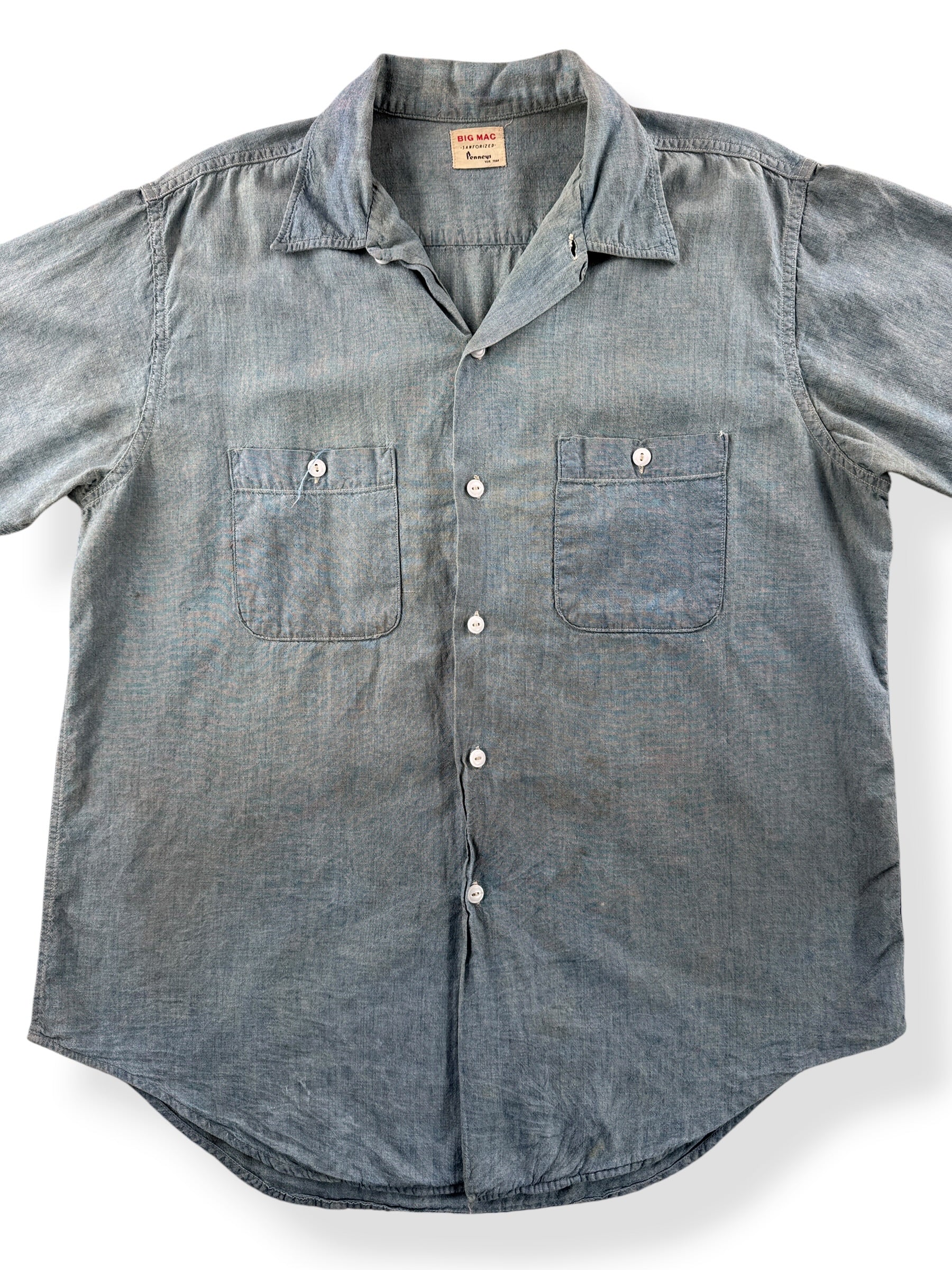Close-up of Vintage 1960s Big Mac Penney's Sanforized Chambray Shirt SZ XL