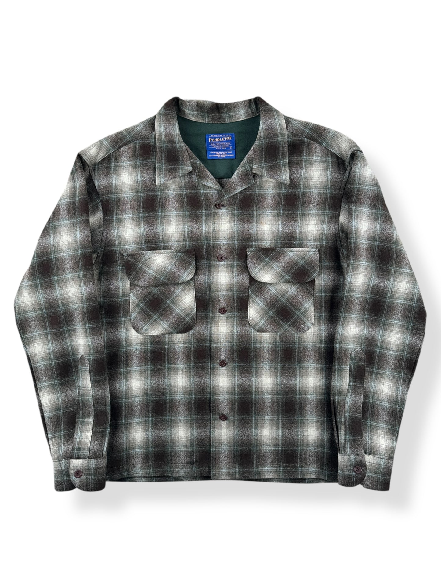 Front of Vintage Made in Mexico Pendleton Green & Brown Shadowplaid Board Shirt SZ L