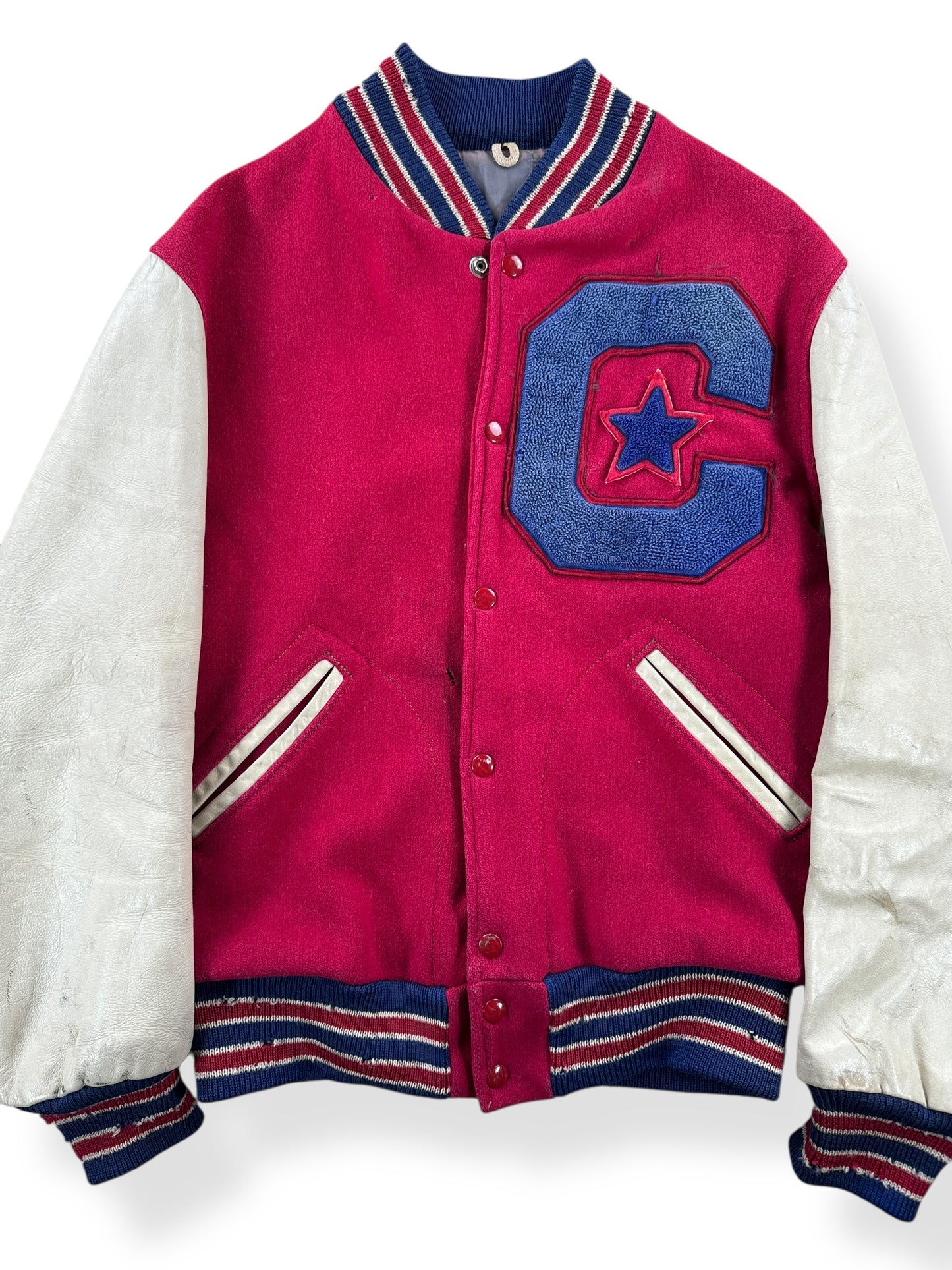 Front Close Up of Vintage C Varsity Jacket SZ M