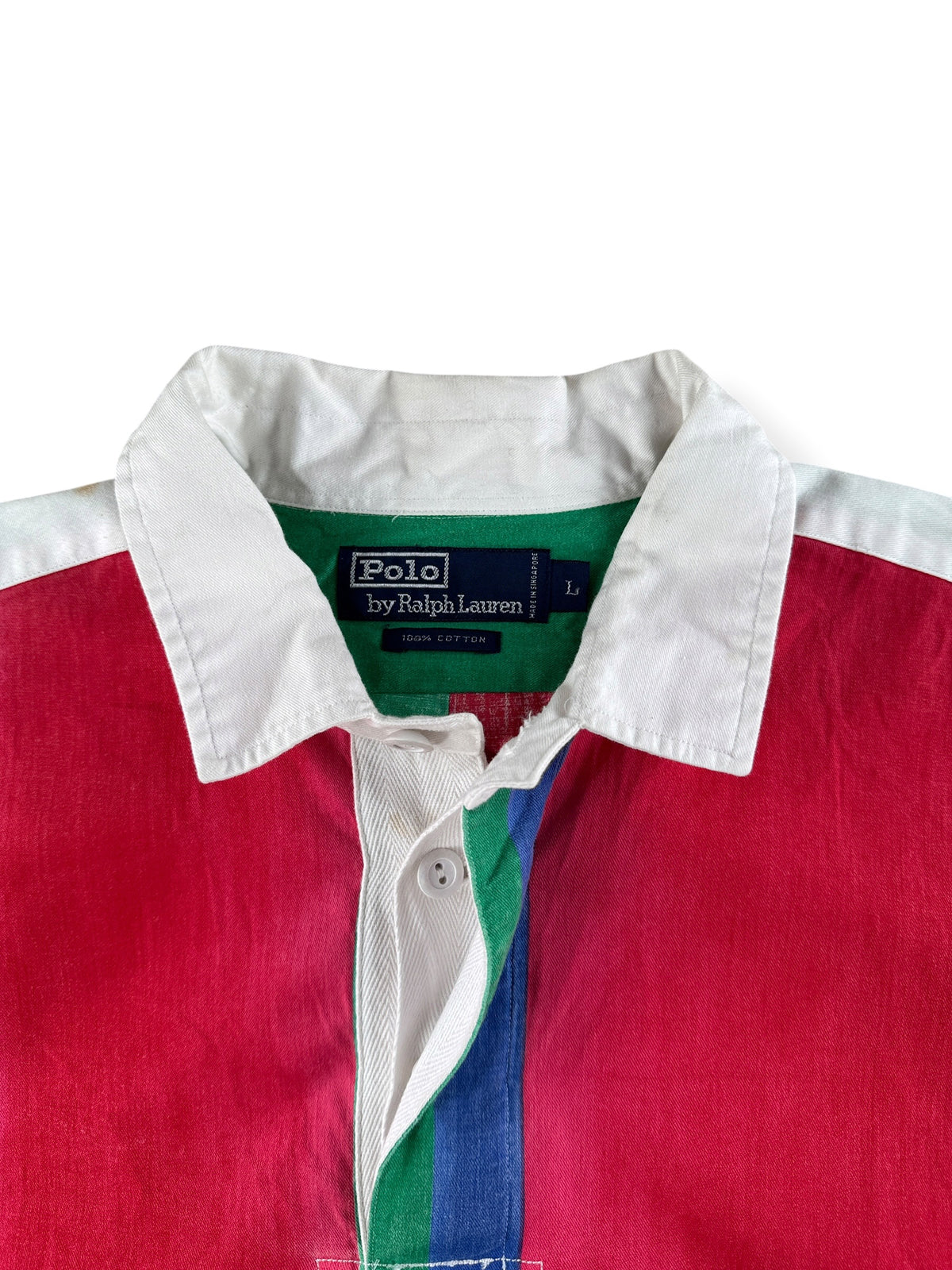 Collar on Vintage 80s Polo Lightweight Rugby Shirt SZ L