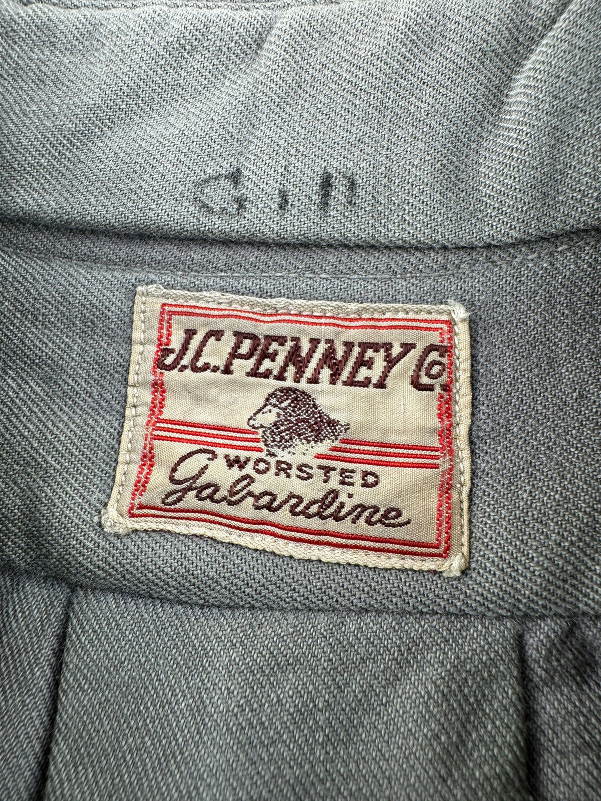 Tag on Vintage 50s JC Penney Worsted Wool Gabardine Shirt SZ L
