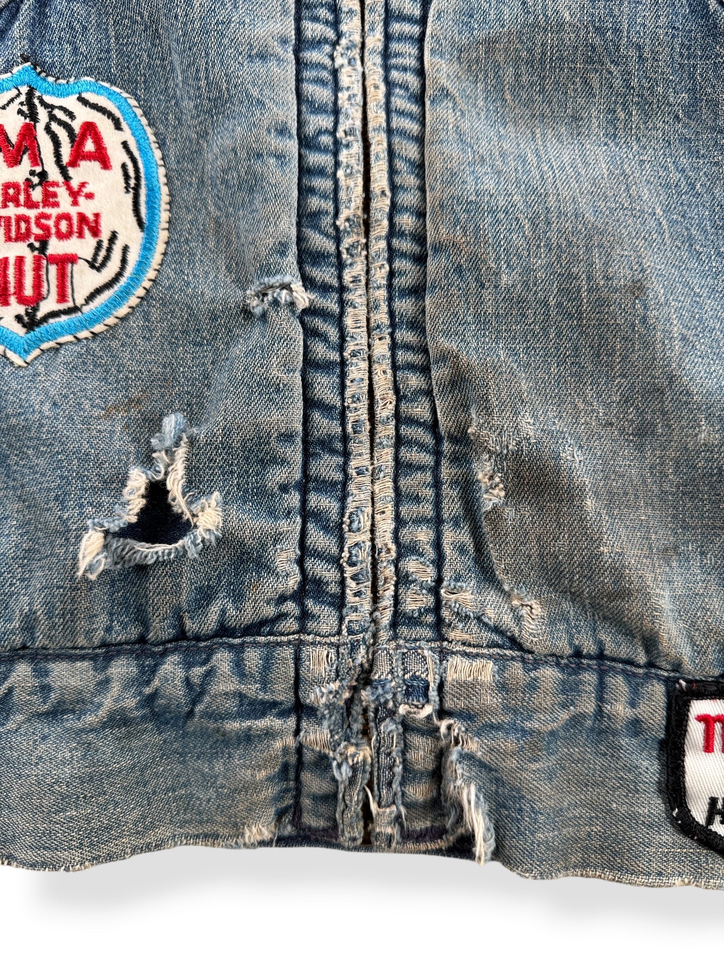 Ware around zipper on Vintage 50s Hurcules Denim Biker Vest SZ L - AS IS