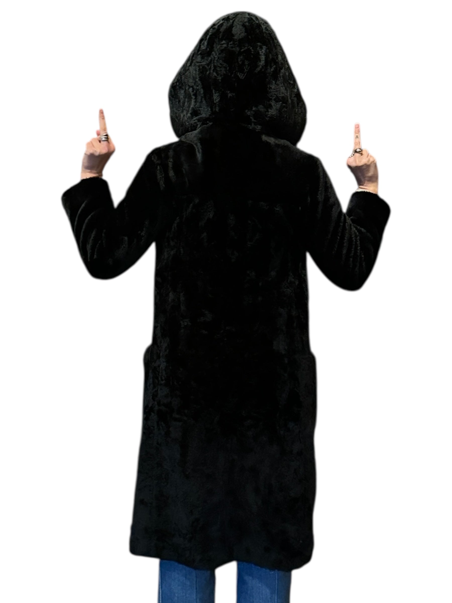 Back of Vintage 1960s Faux Fur Coat W/ Metal Clasps SZ XS