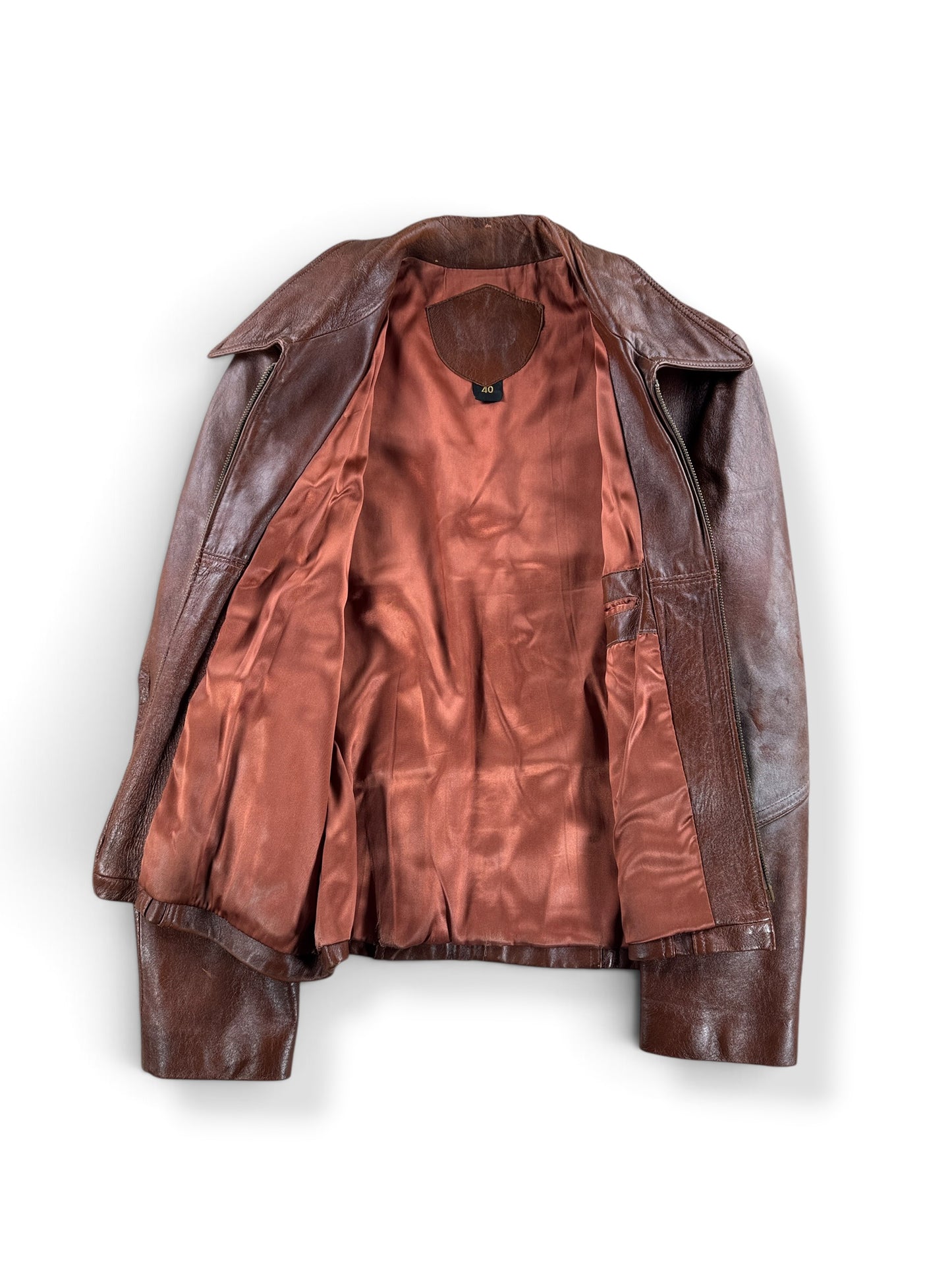 Inner lining on Vintage 70s Brown Leather Jacket SZ 40