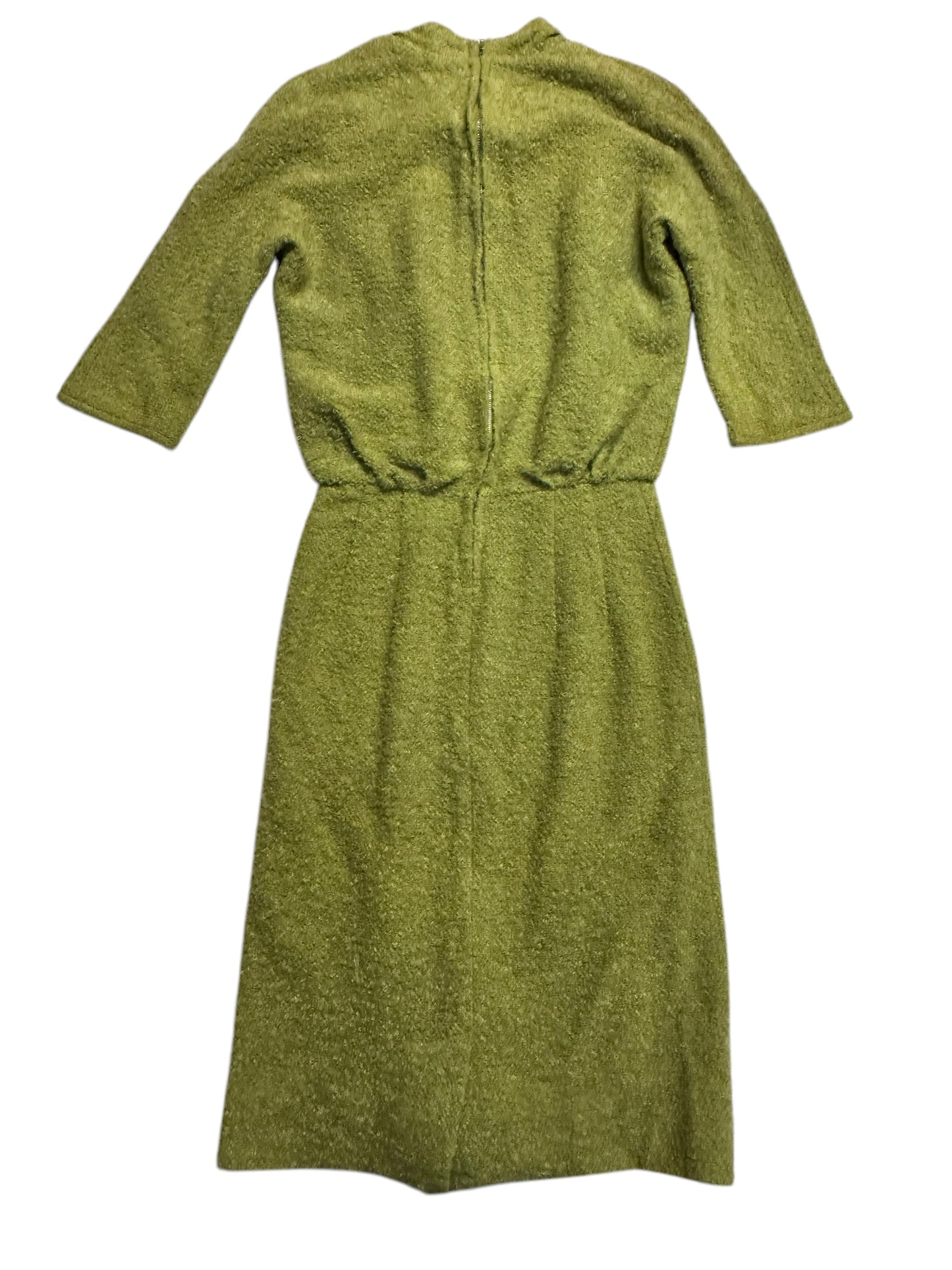 Back view of 1960s Pea Green Loopy Boucle Dress S