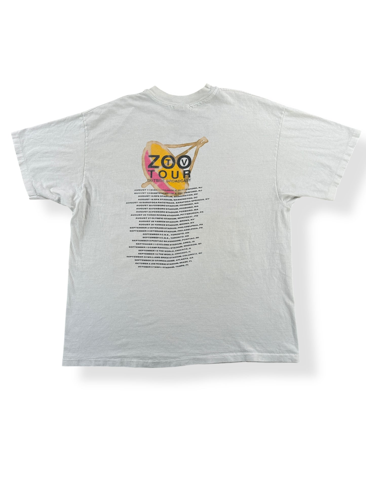 Back of Vintage U2 Zoo TV Outside Broadcast Tee SZ XL