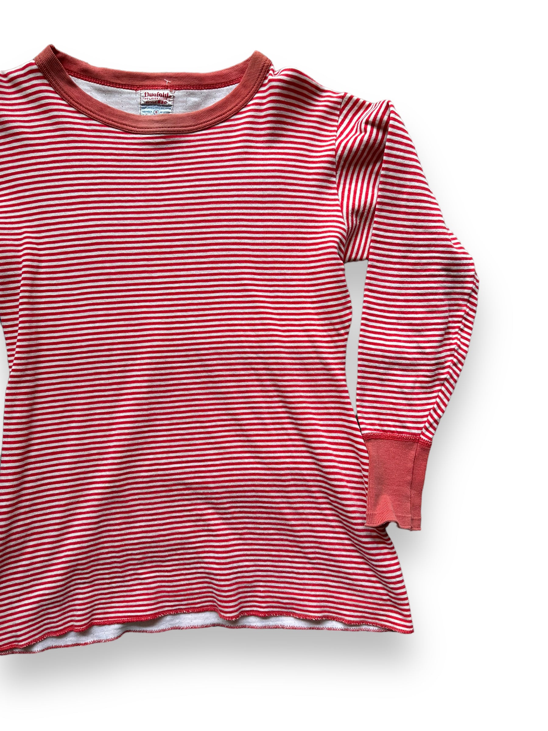 Front Left View on Vintage Duofold Striped Thermal Top SZ M | Vintage Thermal Underwear Seattle | Barn Owl Vintage Goods