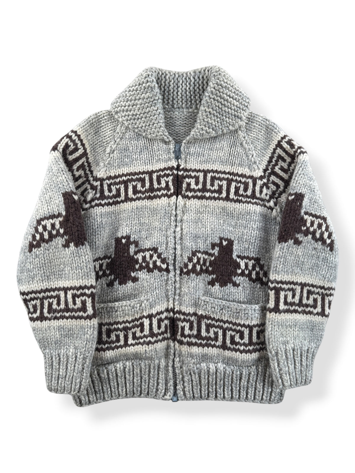 Front of Vintage Tauk Thunderbird Cowichan Style Sweater SZ S