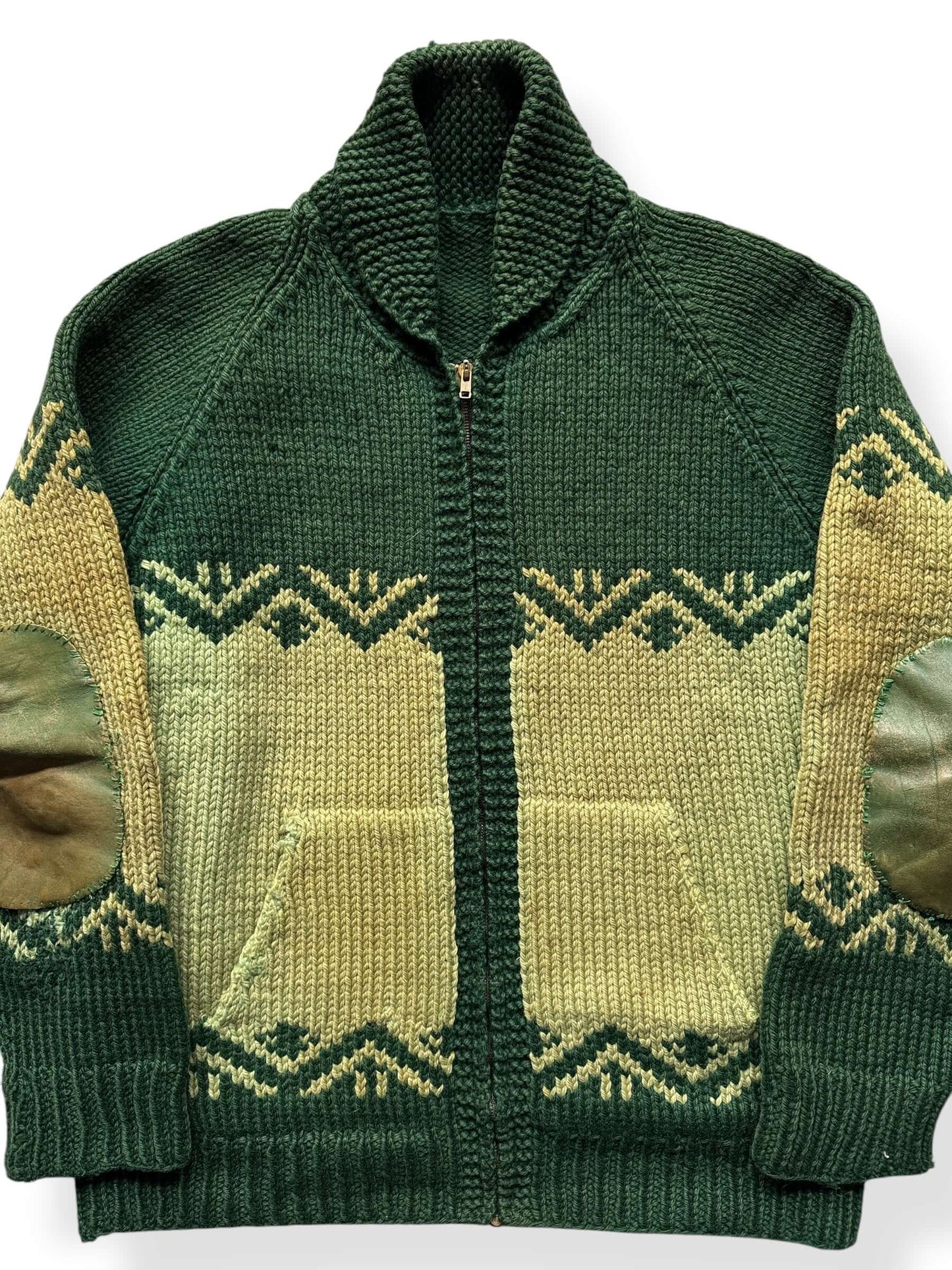 Front Close Up of Vintage Heavy Duty Handmade Cowichan Style Sweater