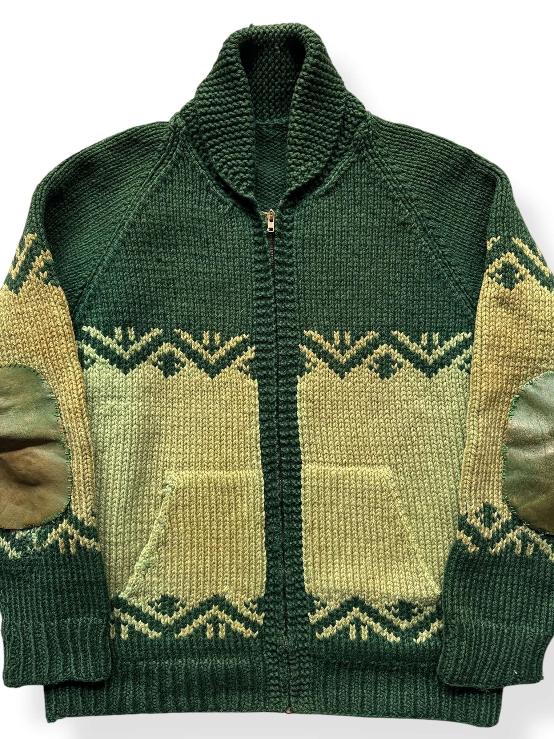 Front Close Up of Vintage Heavy Duty Handmade Cowichan Style Sweater