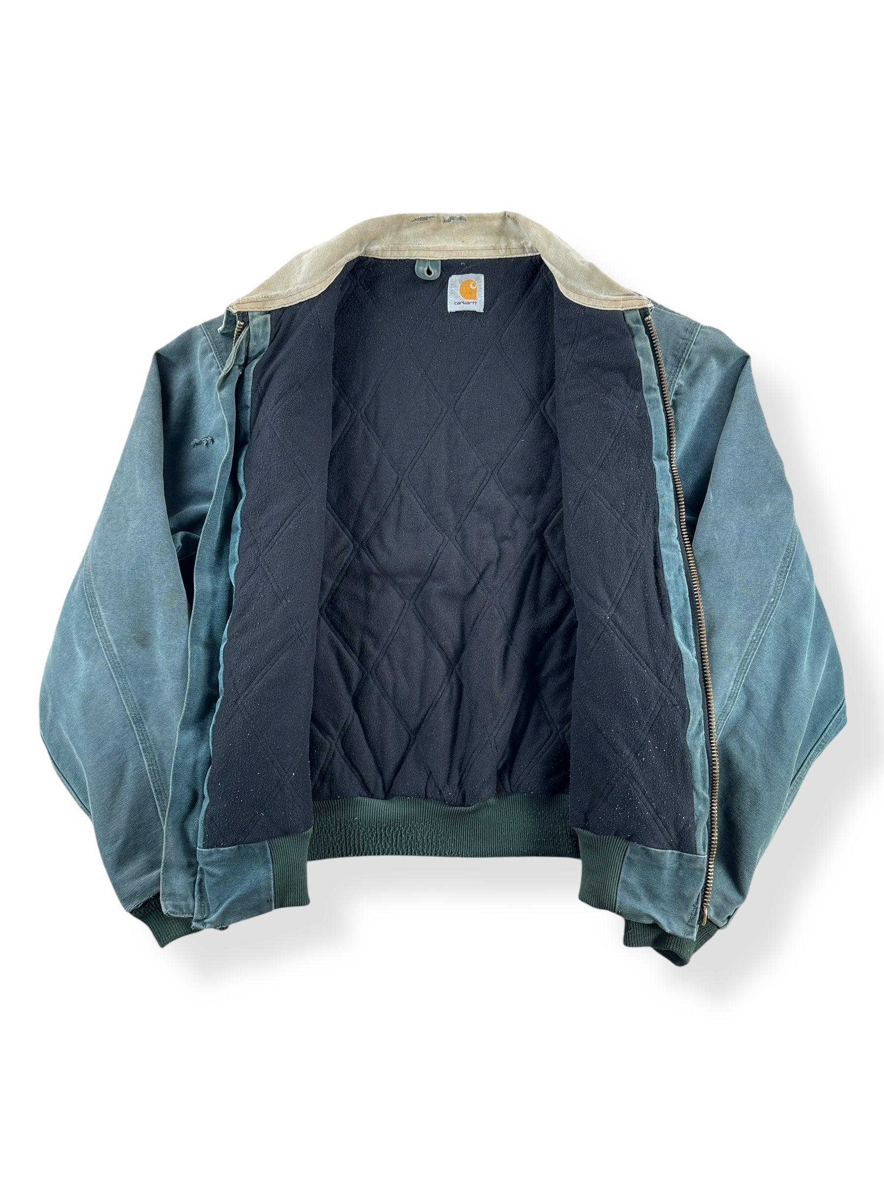 Inside of Vintage 90s Era Carhartt Santa Fe Hunter Green Jacket SZ XL