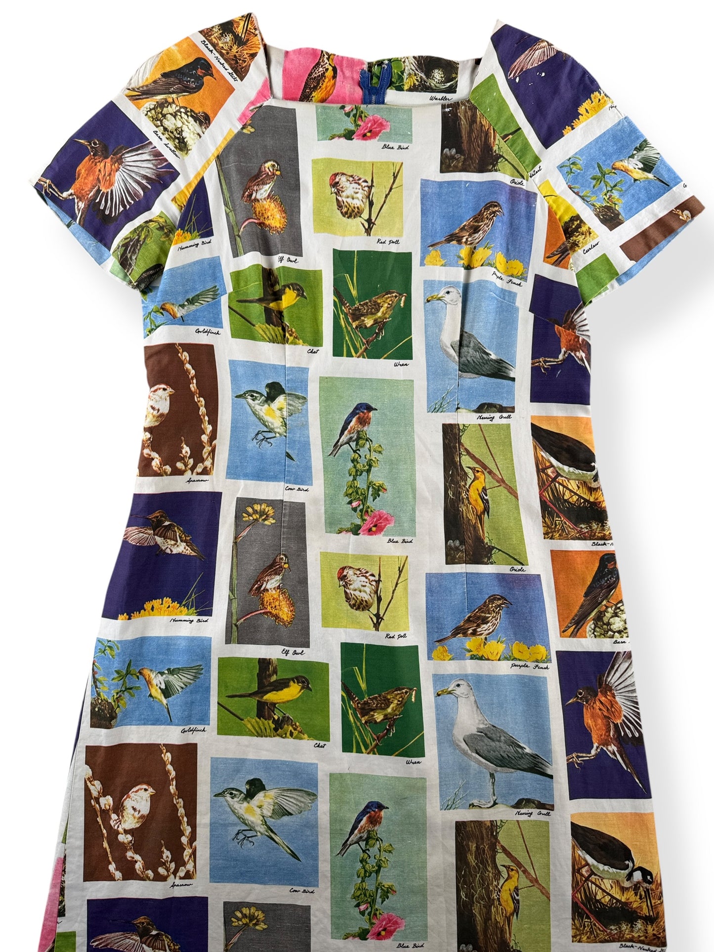 Front Close Up of Vintage Handmade Bird Dress SZ M