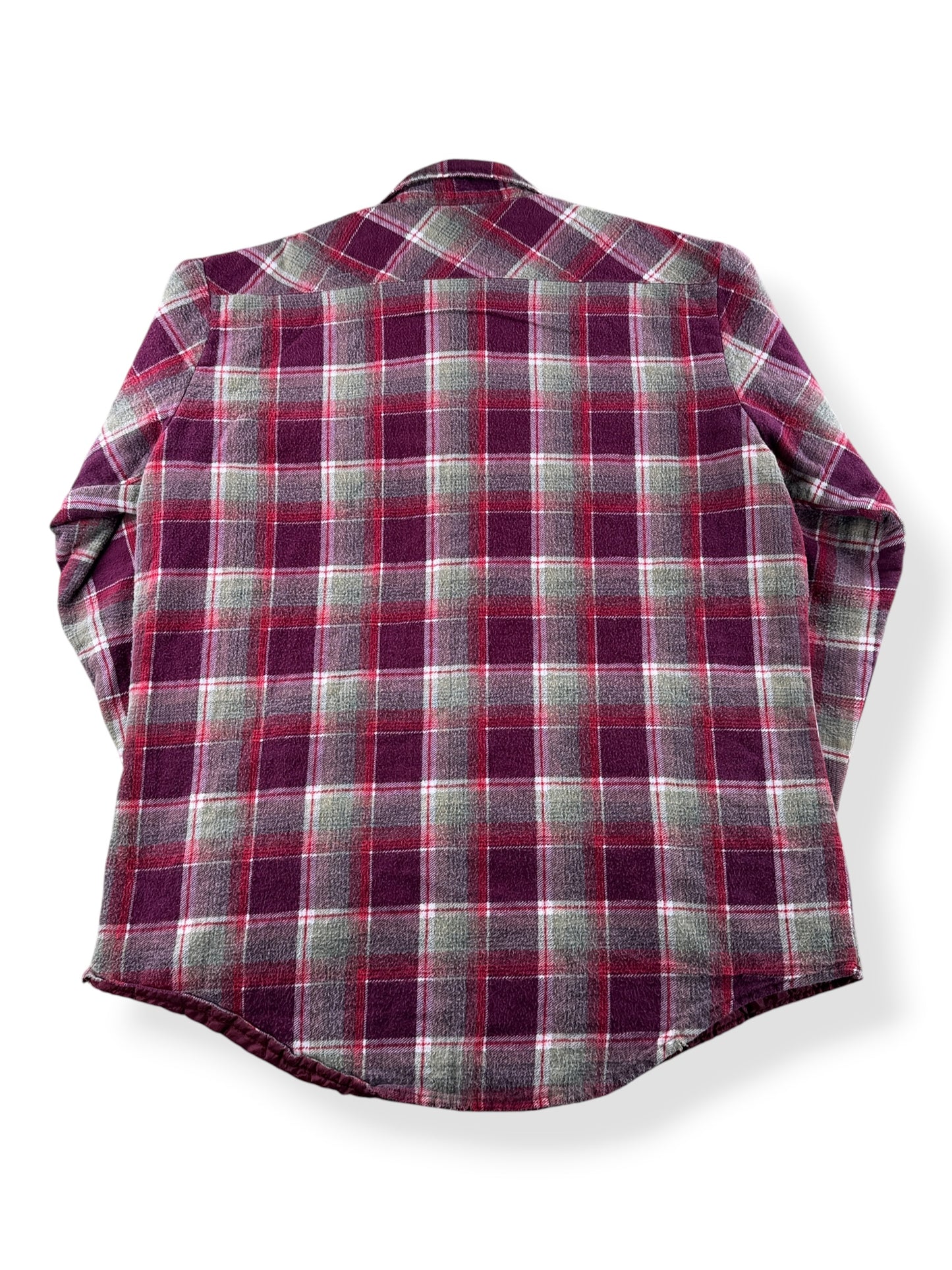 Back of Vintage 70s Printed Cotton Insulated Shadow Plaid Flannel SZ M