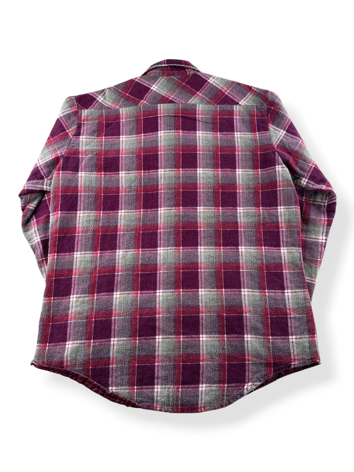 Back of Vintage 70s Printed Cotton Insulated Shadow Plaid Flannel SZ M
