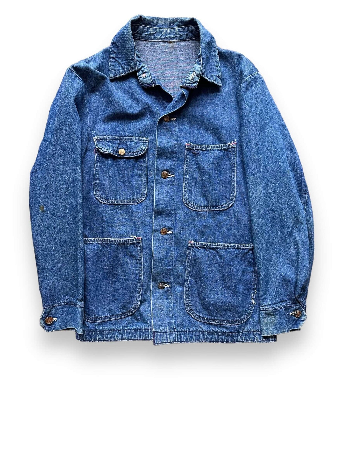 Front View of Vintage Blue Bell Denim Chore Coat SZ SM | Vintage Denim Chore Coat