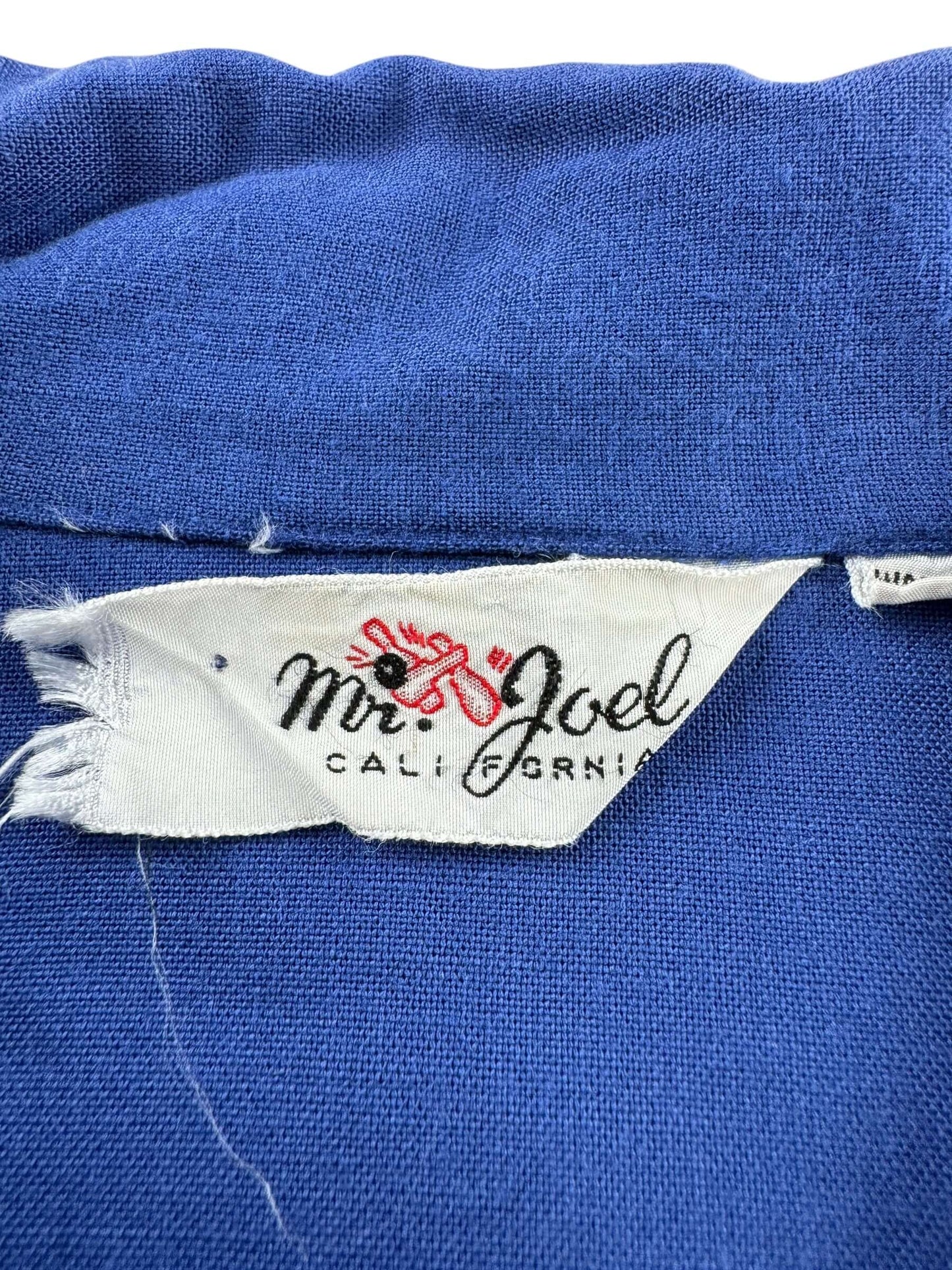 Tag on Vintage Mr Joel Deep Blue Loop Collar Short Sleeve Shirt SZ L