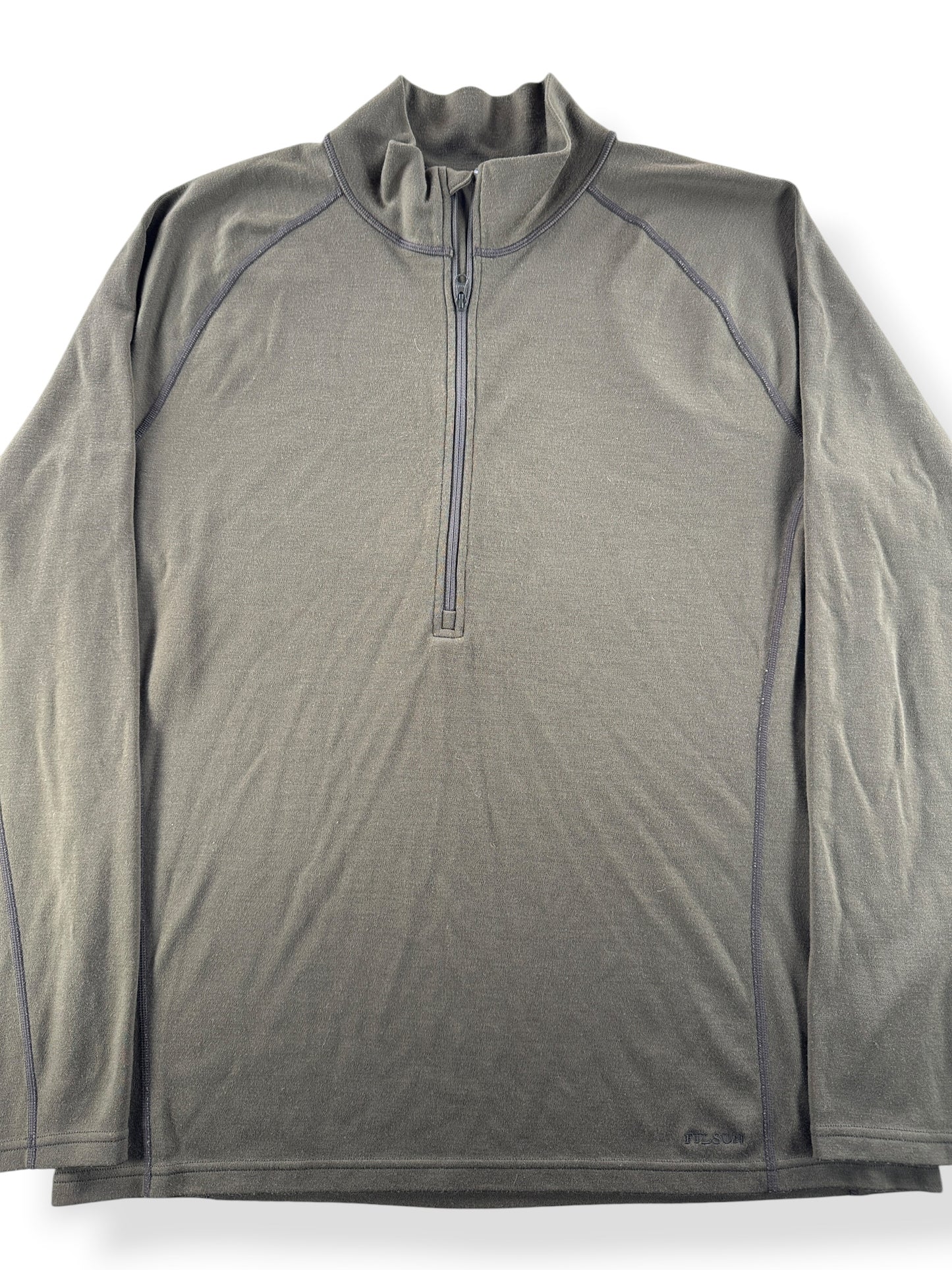 Front Close Up of Filson Merino Wool Long Sleeve Half-zip SZ L
