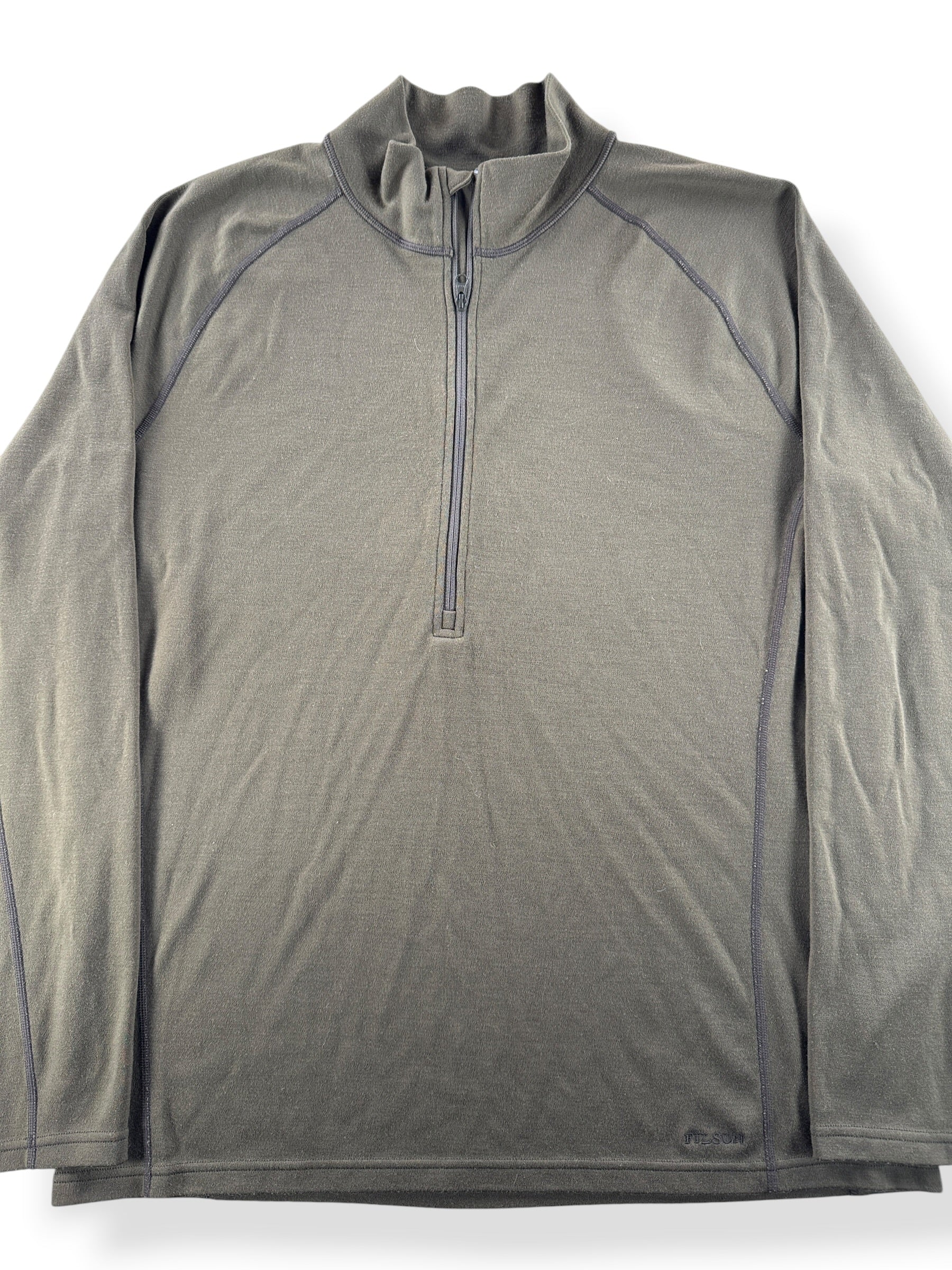 Front Close Up of Filson Merino Wool Long Sleeve Half-zip SZ L