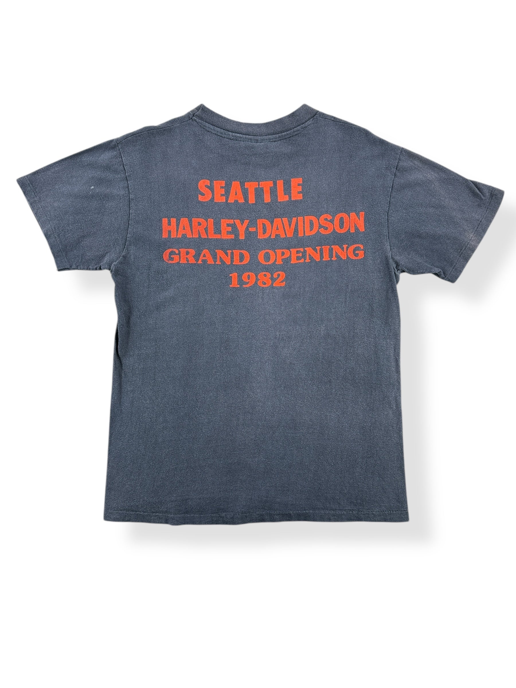 Back of Vintage 1982 Harley Davidson Seattle Grand Opening Tee SZ M