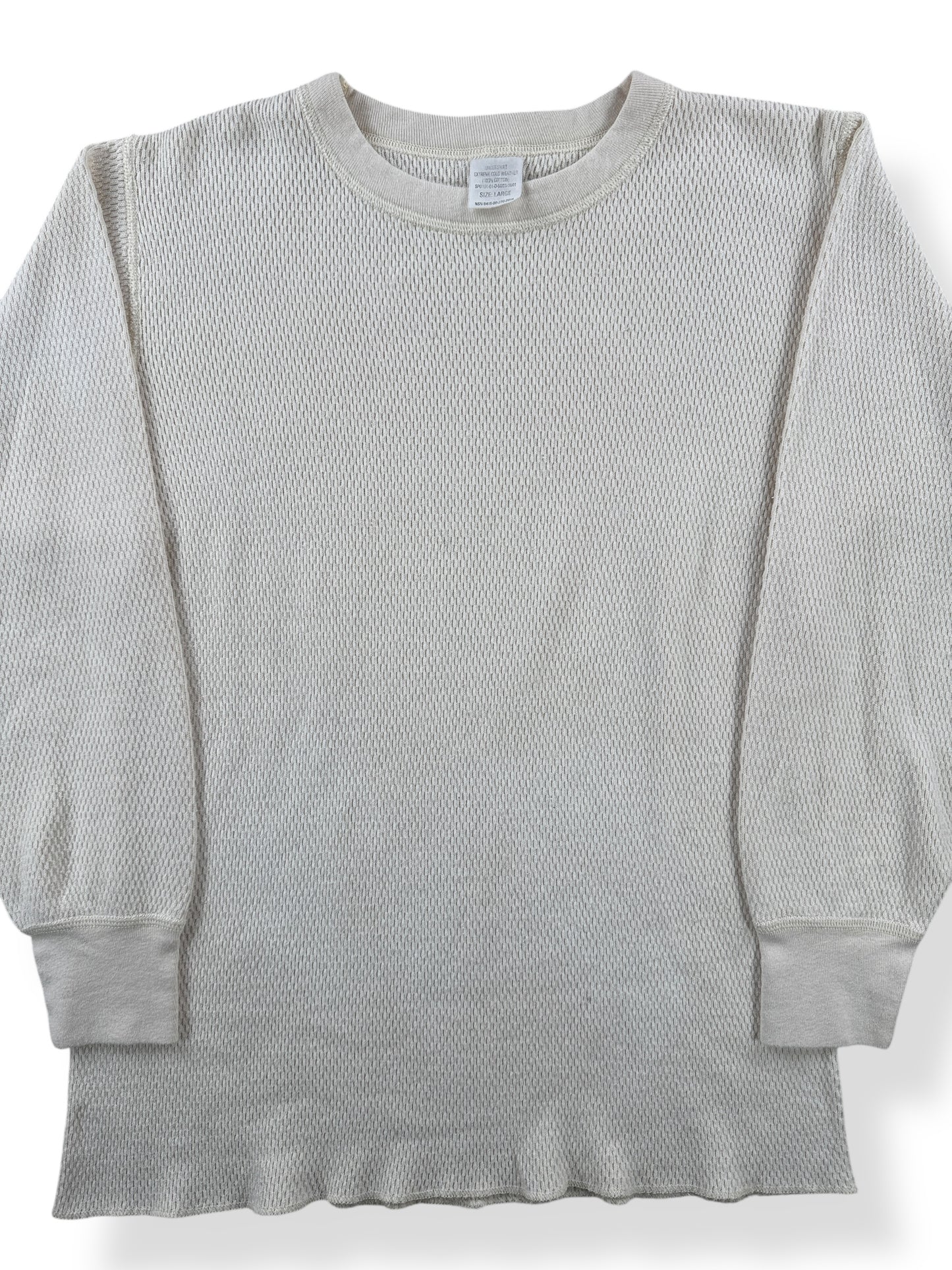 Front Close Up of Vintage 100% Cotton Extreme Cold Weather Undershirt SZ L