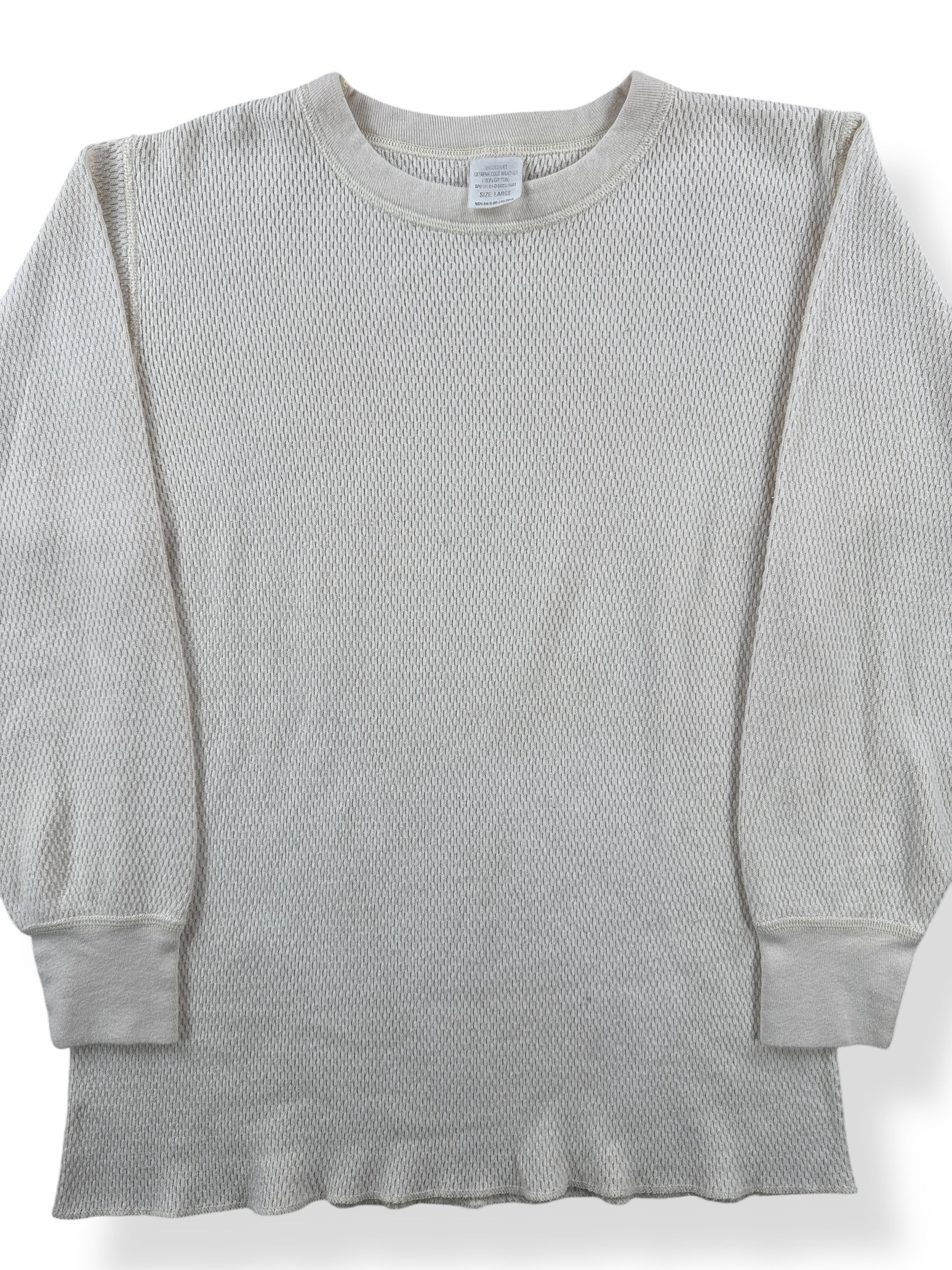 Front Close Up of Vintage 100% Cotton Extreme Cold Weather Undershirt SZ L