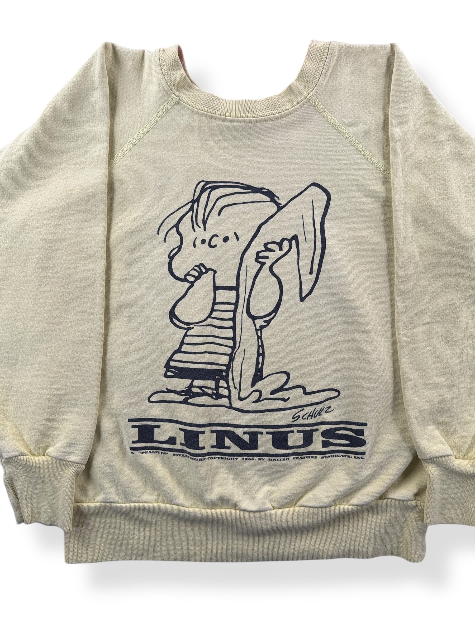 Front Close Up of Vintage Mayo Spruce Linus Crewneck SZ M (Fits XS)