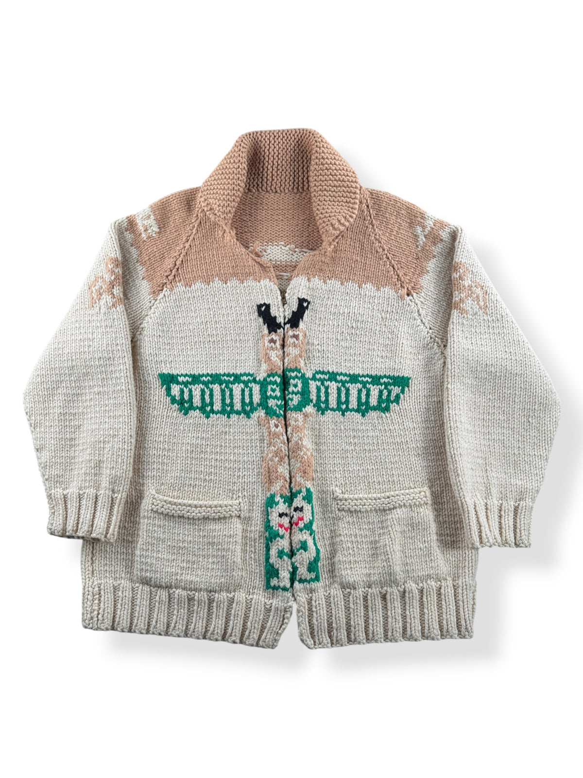 Front of Vintage Totem Thunderbird Cowichan Style Sweater SZ L