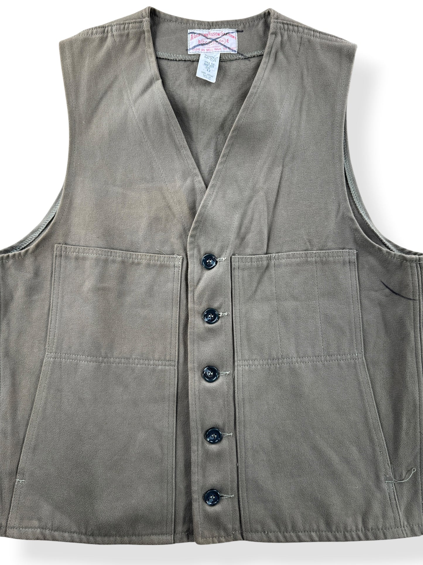 Close-up of Filson Tan Moleskin Vest SZ 42