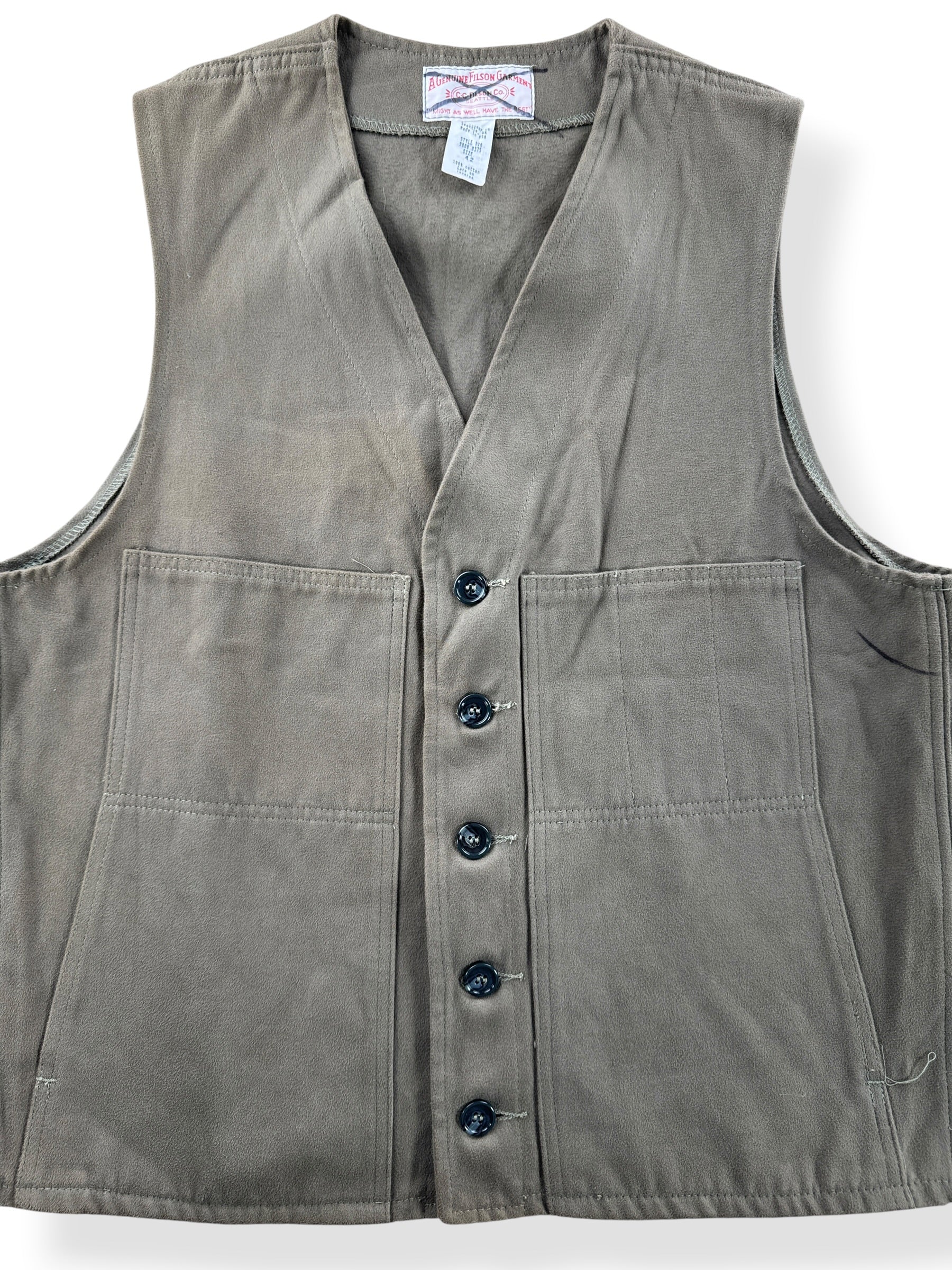 Close-up of Filson Tan Moleskin Vest SZ 42
