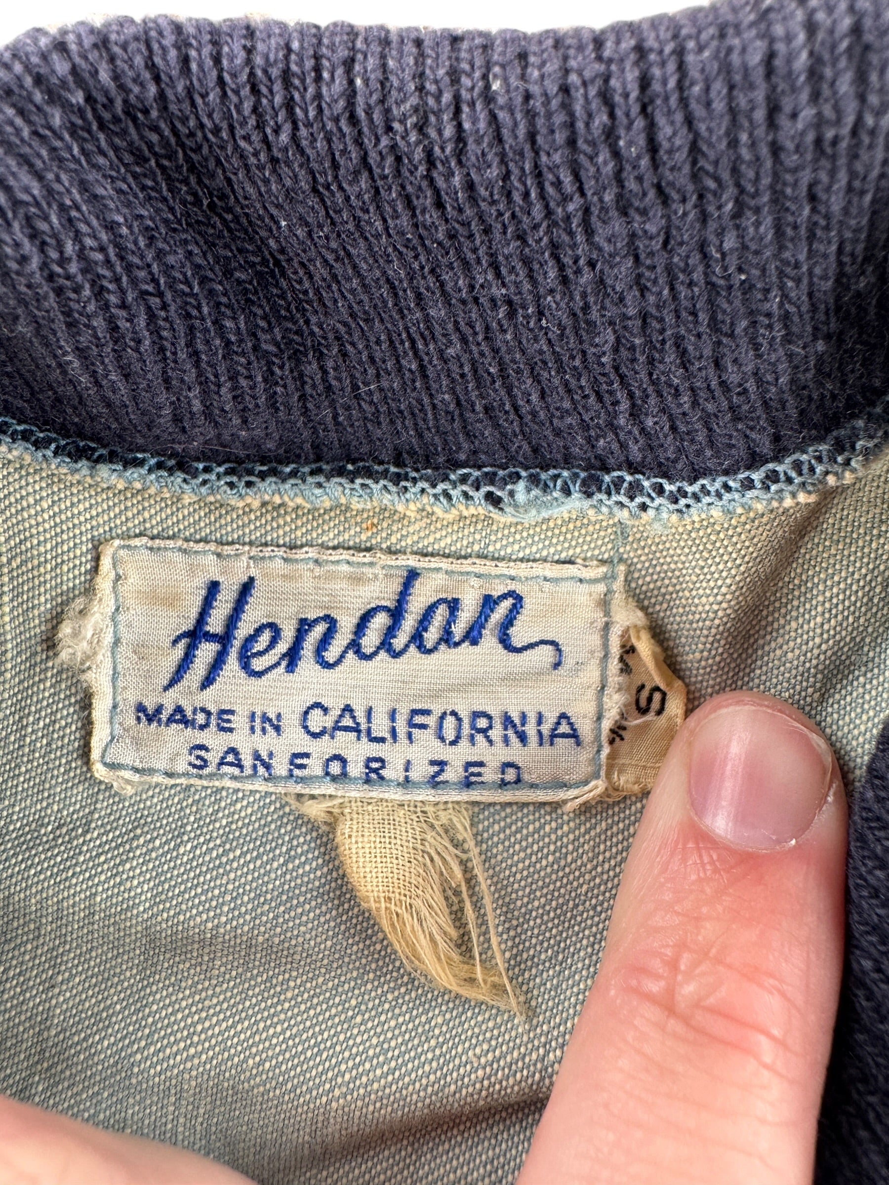Label on Vintage 50s Chambray Bomber Style Jacket SZ S