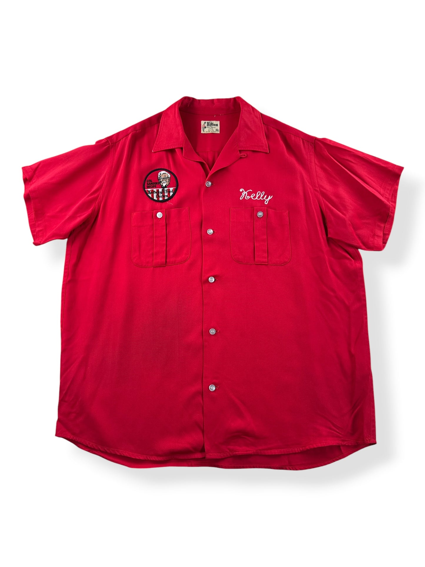 Front of Vintage 1960s KFC Bowling Rayon Shirt SZ L
