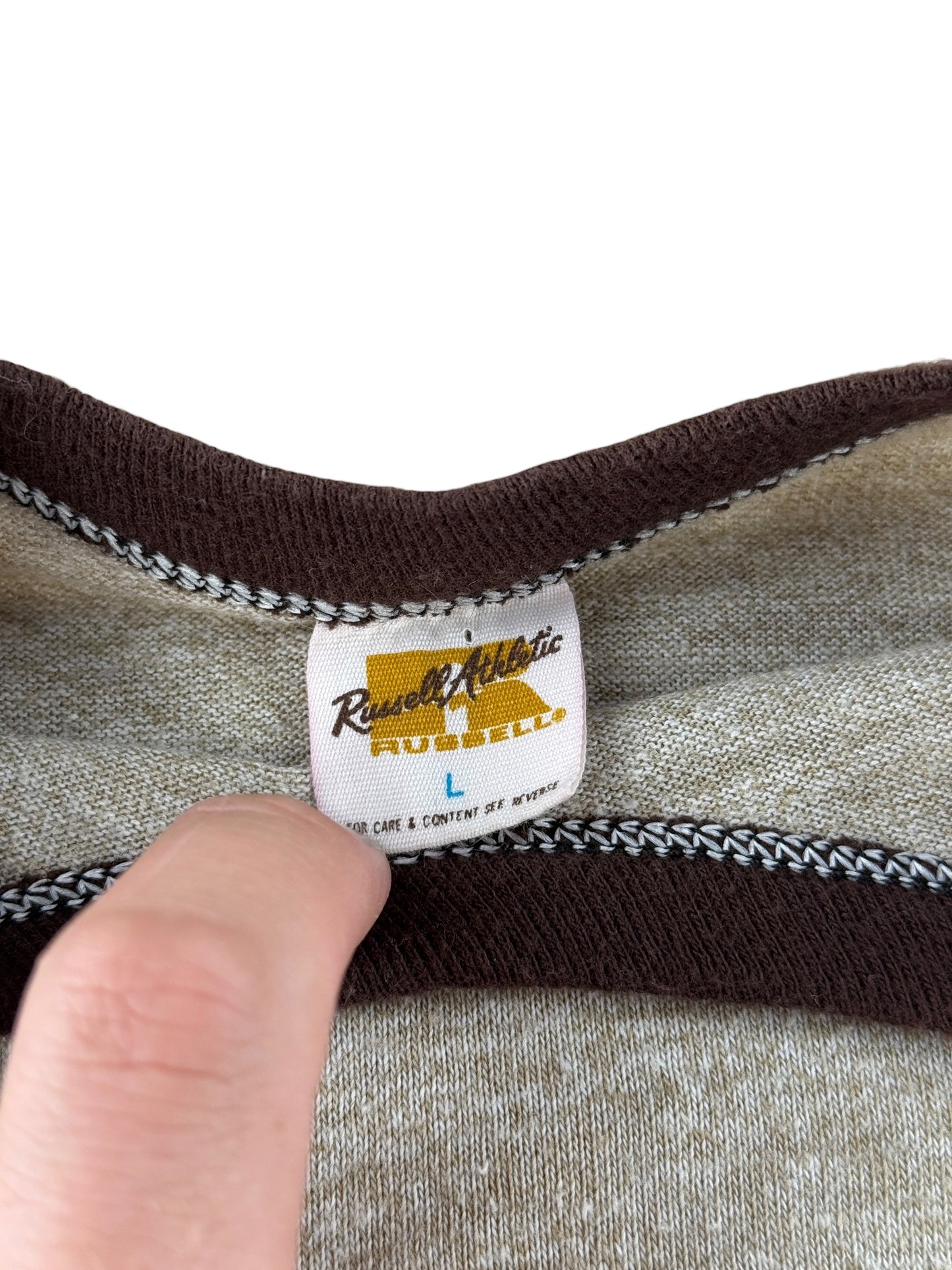 Tag on Vintage 70s Screenprinting Raglan Tee SZ L (Fits S)