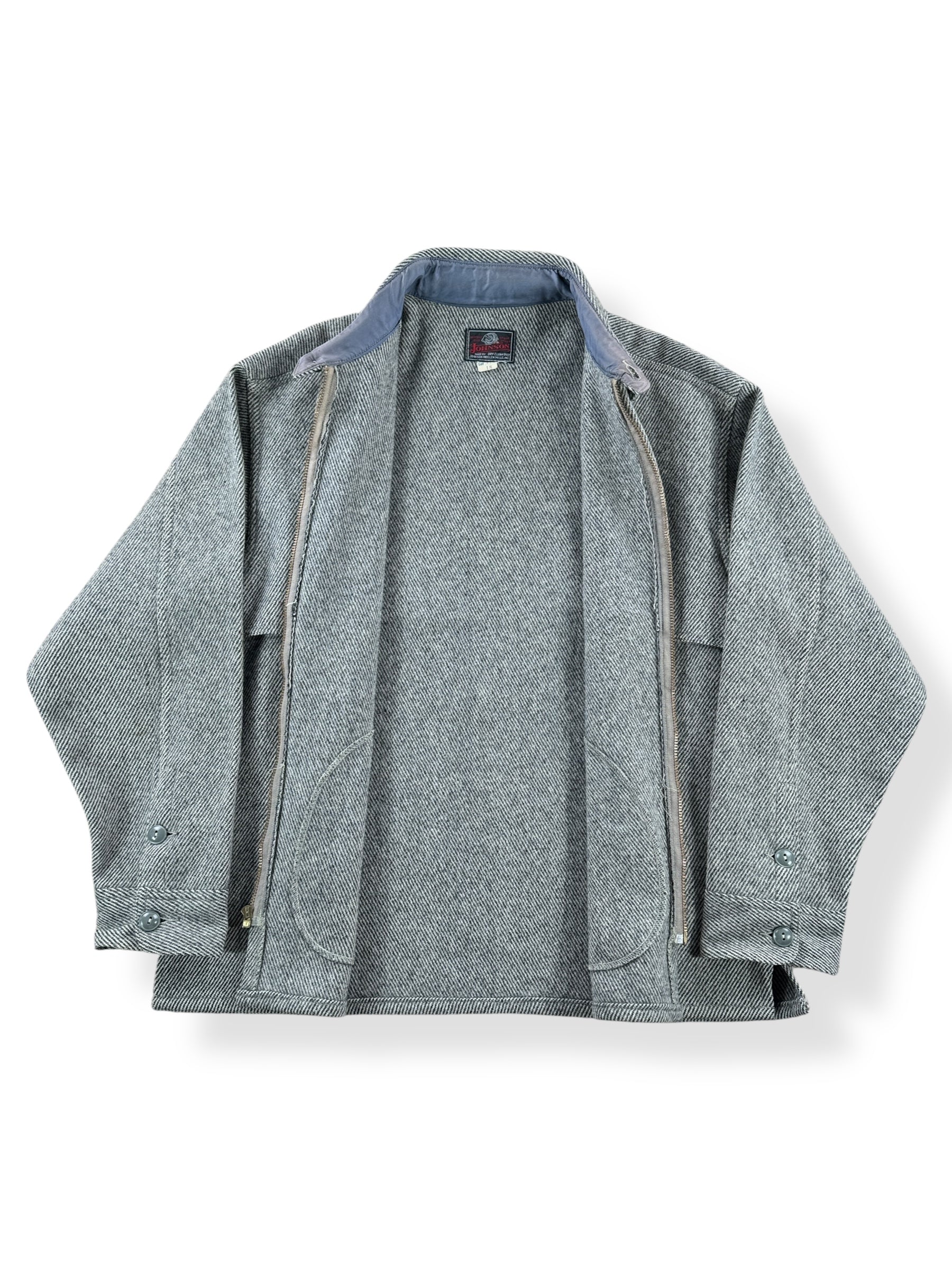 Inside of Vintage Johnson Woolen Mills Grey Herringbone Jacket SZ XL