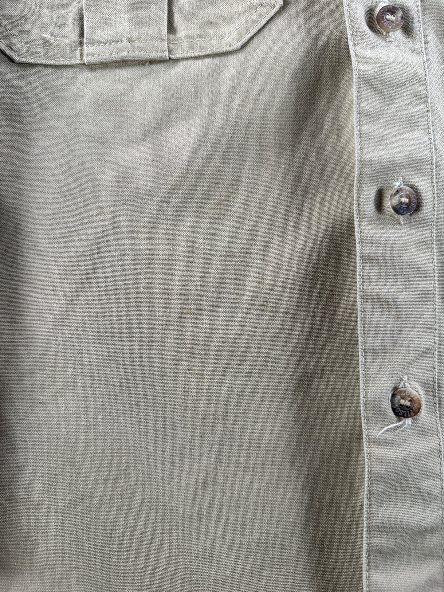 Wear on Vintage Filson Khaki Dry Tin Shirt SZ S