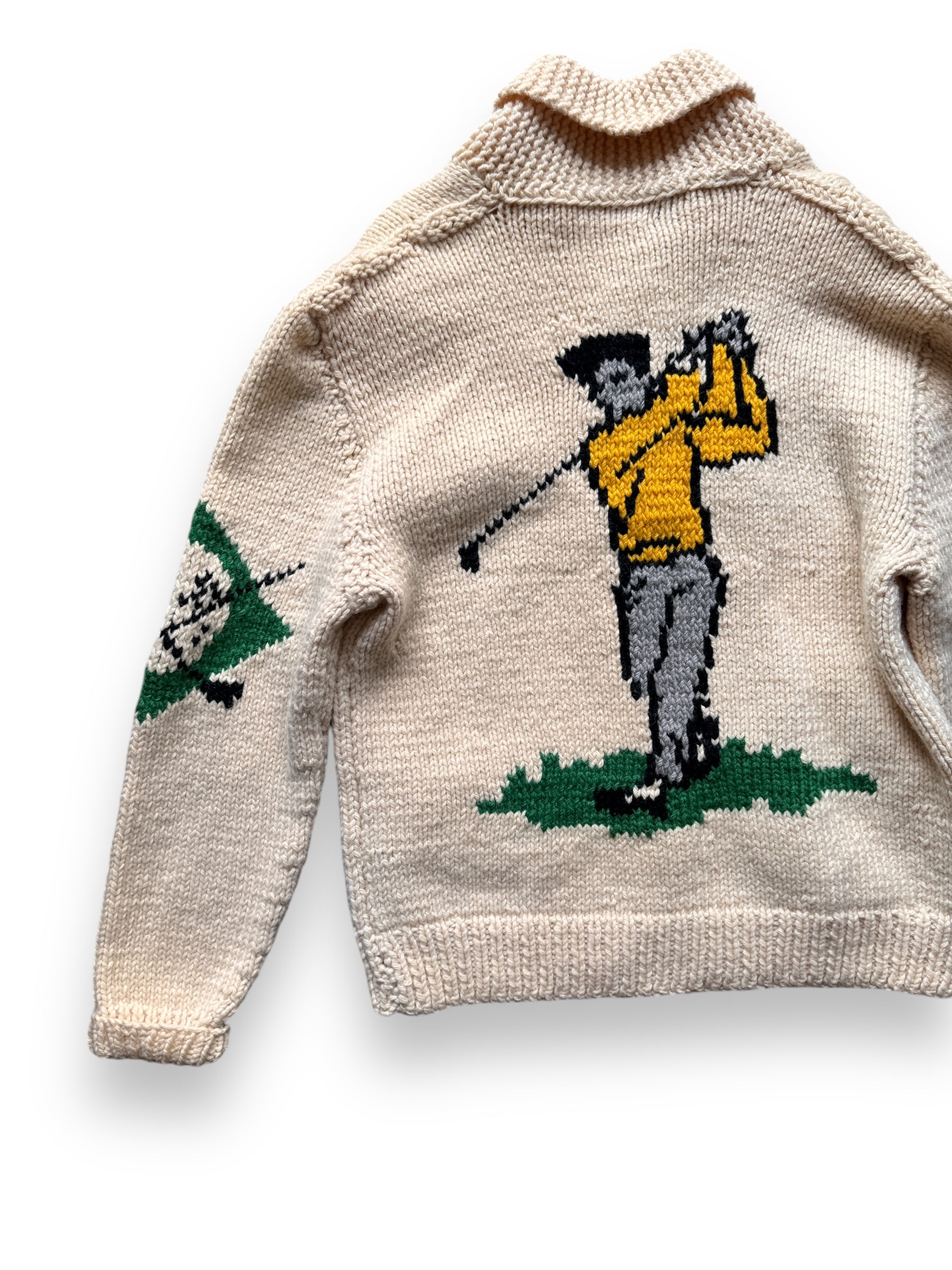 back left of Vintage Golf Themed Cowichan Style Sweater SZ L