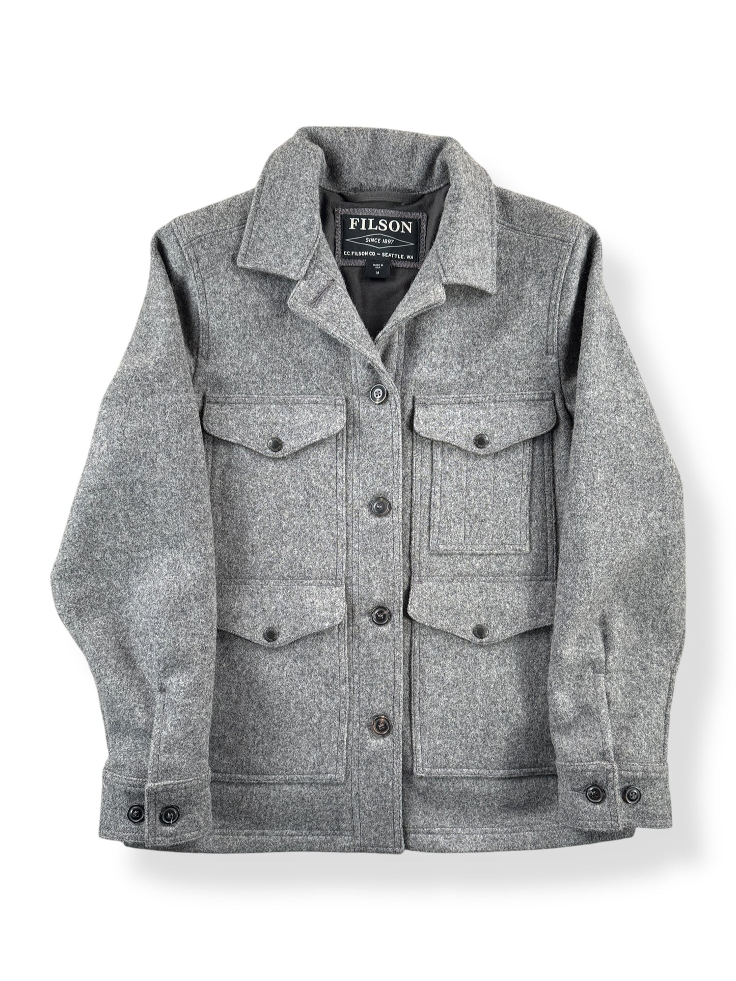 Front of Sample Filson Women's Grey Wool Jacket SZ M