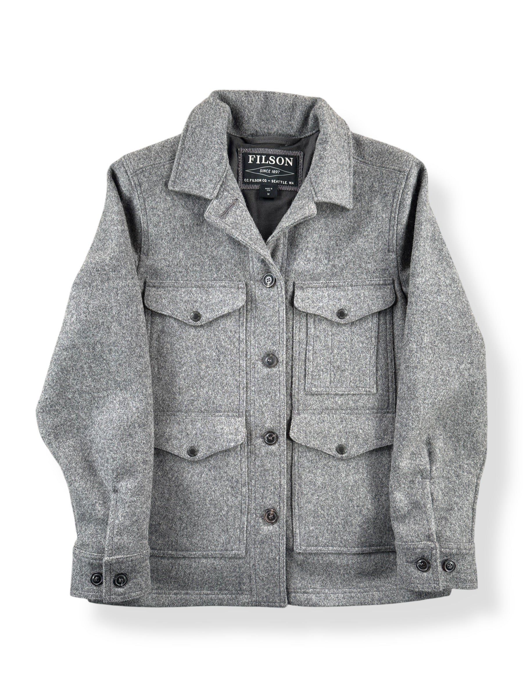 Front of Sample Filson Women's Grey Wool Jacket SZ M