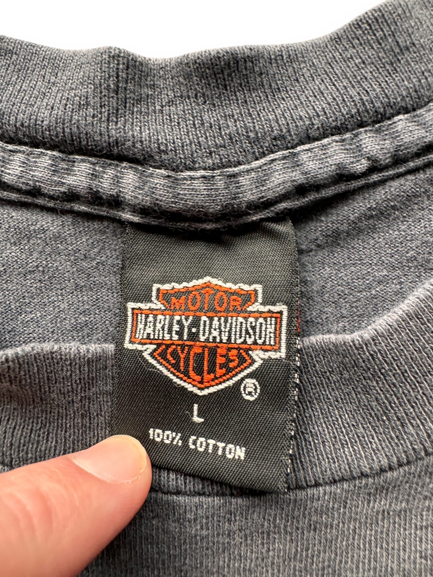 tag on Vintage Faded Rocky Mountain Harley Pocket Tee SZ L