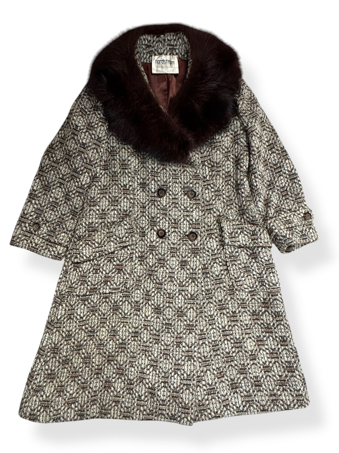 Front view of 1960s Riva Matlick Tweed/Fur Coat XL