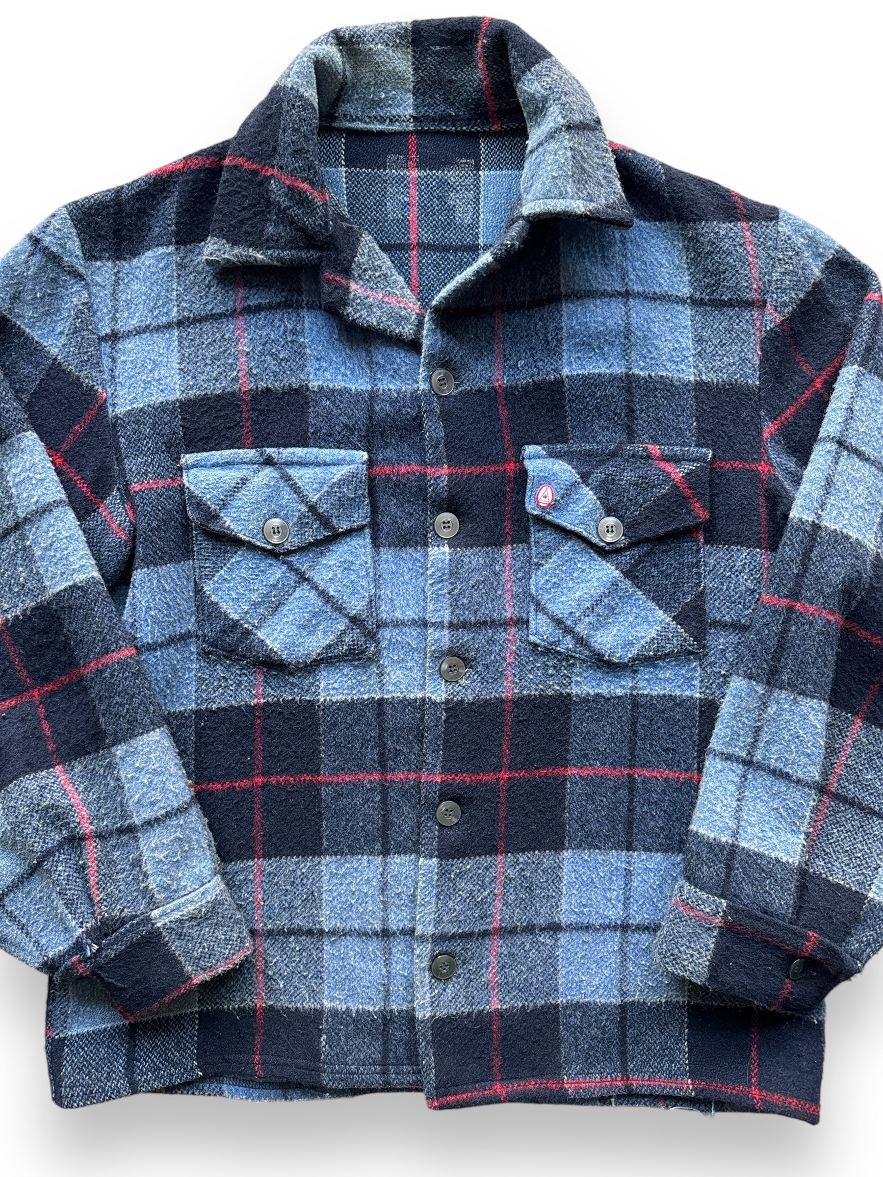 front close up of Vintage Plaid Wool Shirt Jac SZ XL