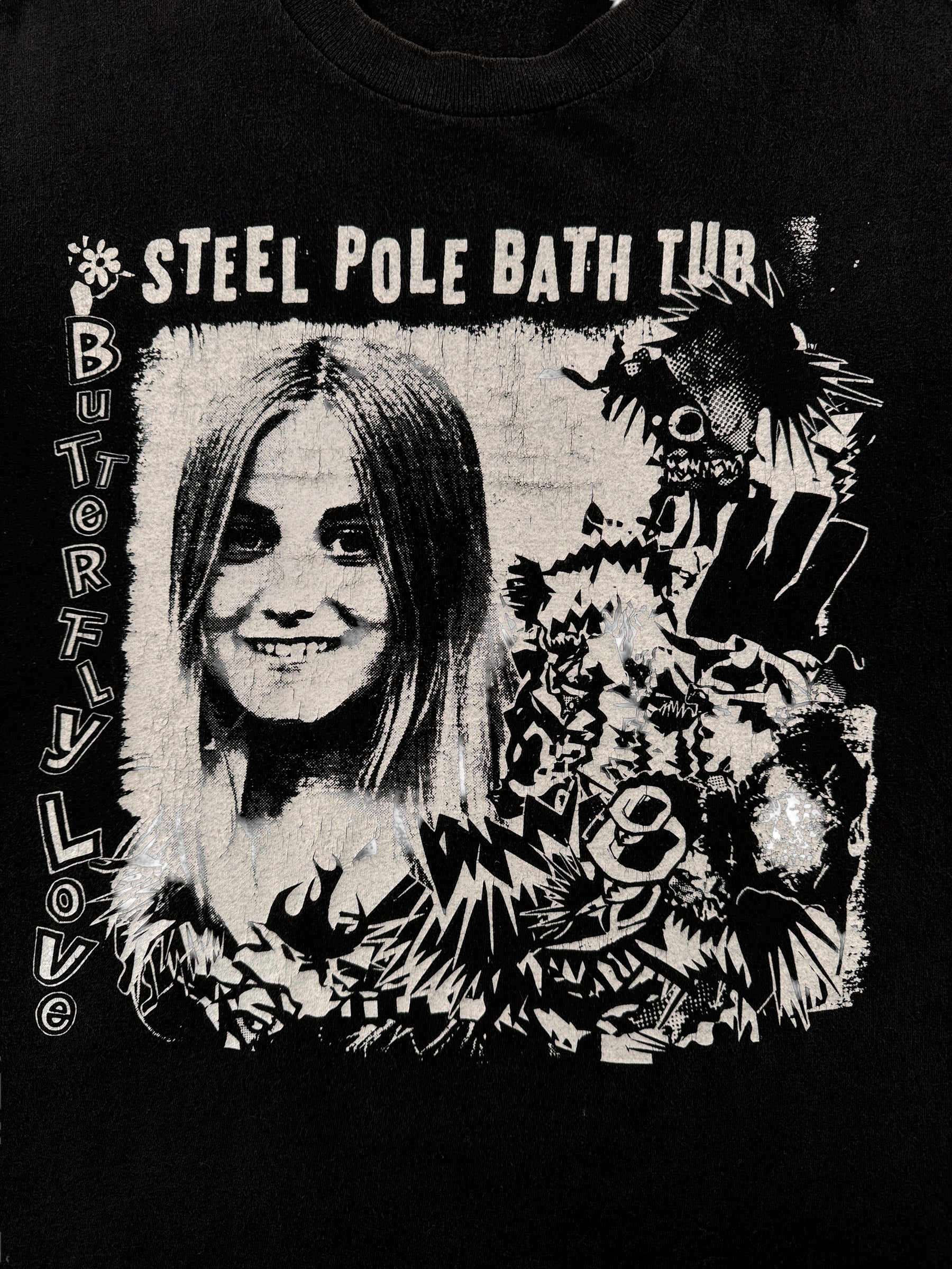Front Graphic on Vintage Steel Pole Bath Tub Butterfly Love Tee SZ M