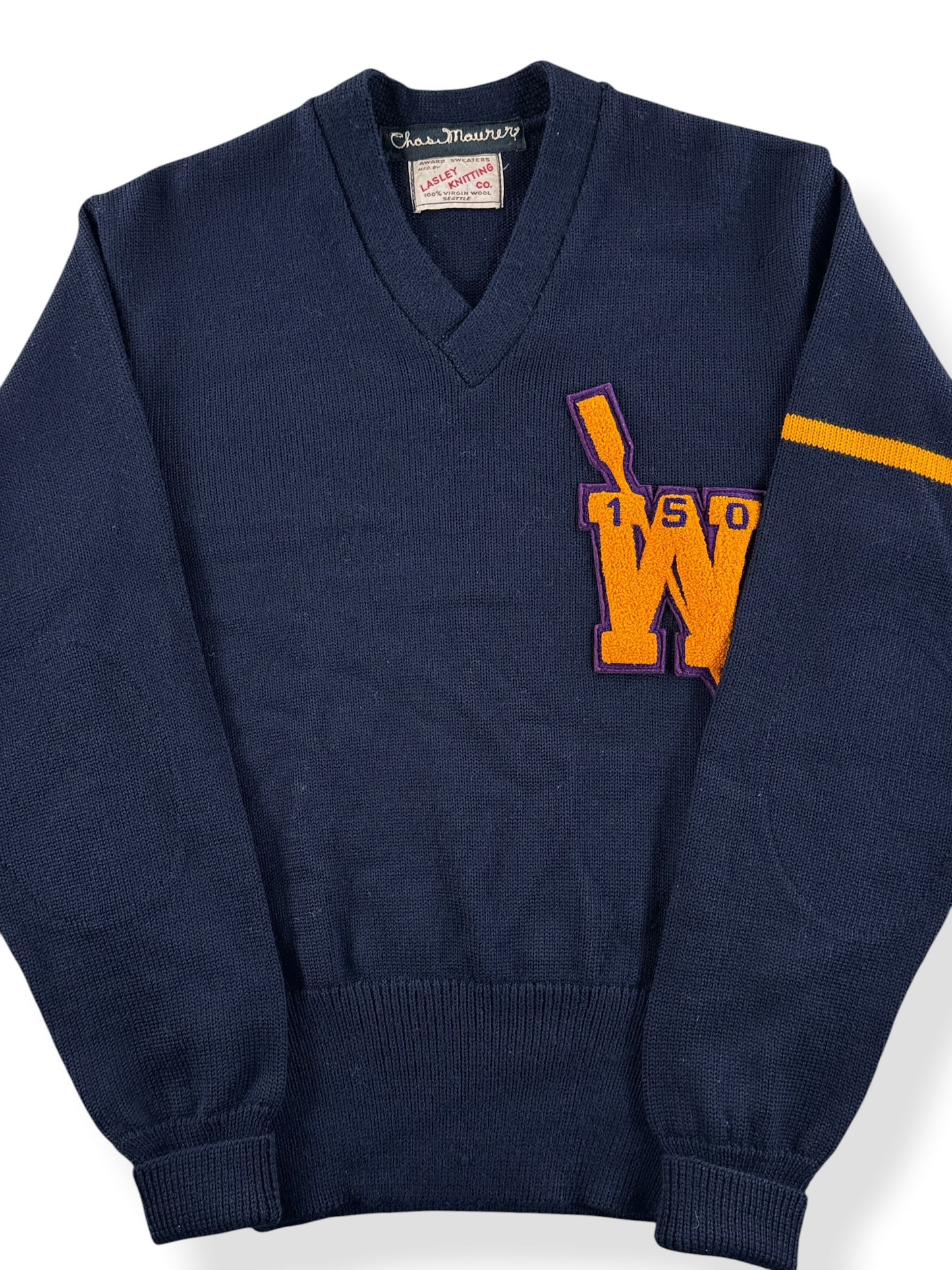 Front of Vintage 1940s Era University of Washington Varsity Sweater SZ S